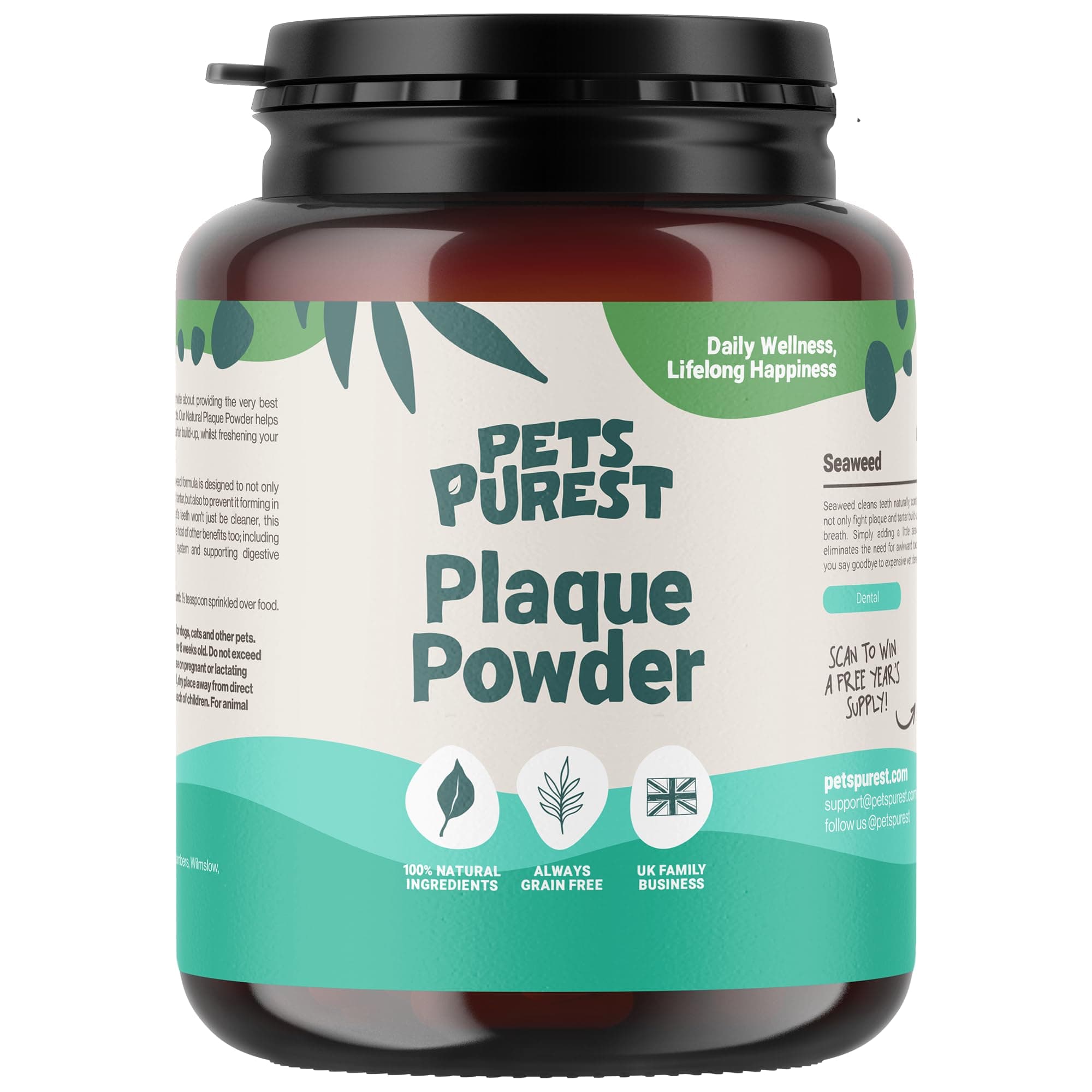 Pets Purest Plaque Off Powder - 185g Plaque Pro Tartar & Plaque Remover for Dogs, Cats & Pet. 100% Natural Bad Breath, Teeth & Gum Disease Oral Health Hygiene Dental Care Formula