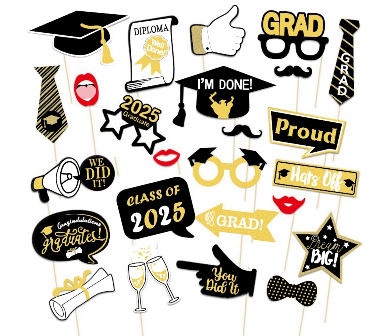 25P Graduation Photo Booth Props for 2024 Graduation Decorations,Graduat Paper Props Fancy Paper Eyeglasses for Congrats Glitter Class 2024 Graduate Celebrations Family Graduating Party Supplies