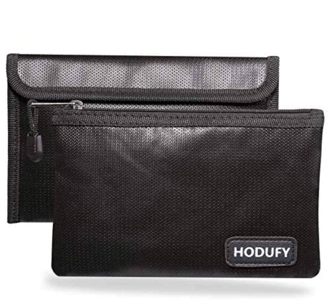 Small Fireproof Bag, Hodufy 5 x 8 inches Non-Itchy Fireproof Money Bag, Fireproof Cash Pouch, Bank Fireproof Bag Set for Valuables - Car Keys, Passport, Bank Deposit (2-Pack)