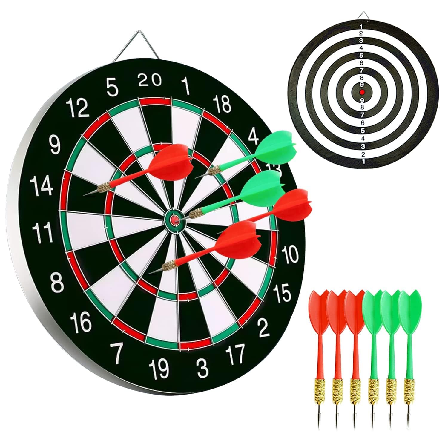 15'' Dart Board Game Set Double Side with 6 Steel Tip Darts, Man Cave Stuff Outdoor Game, Sport in Office, Family, Excellent Indoor & Outdoor Party Game, Christmas Birthday Gifts for Adults