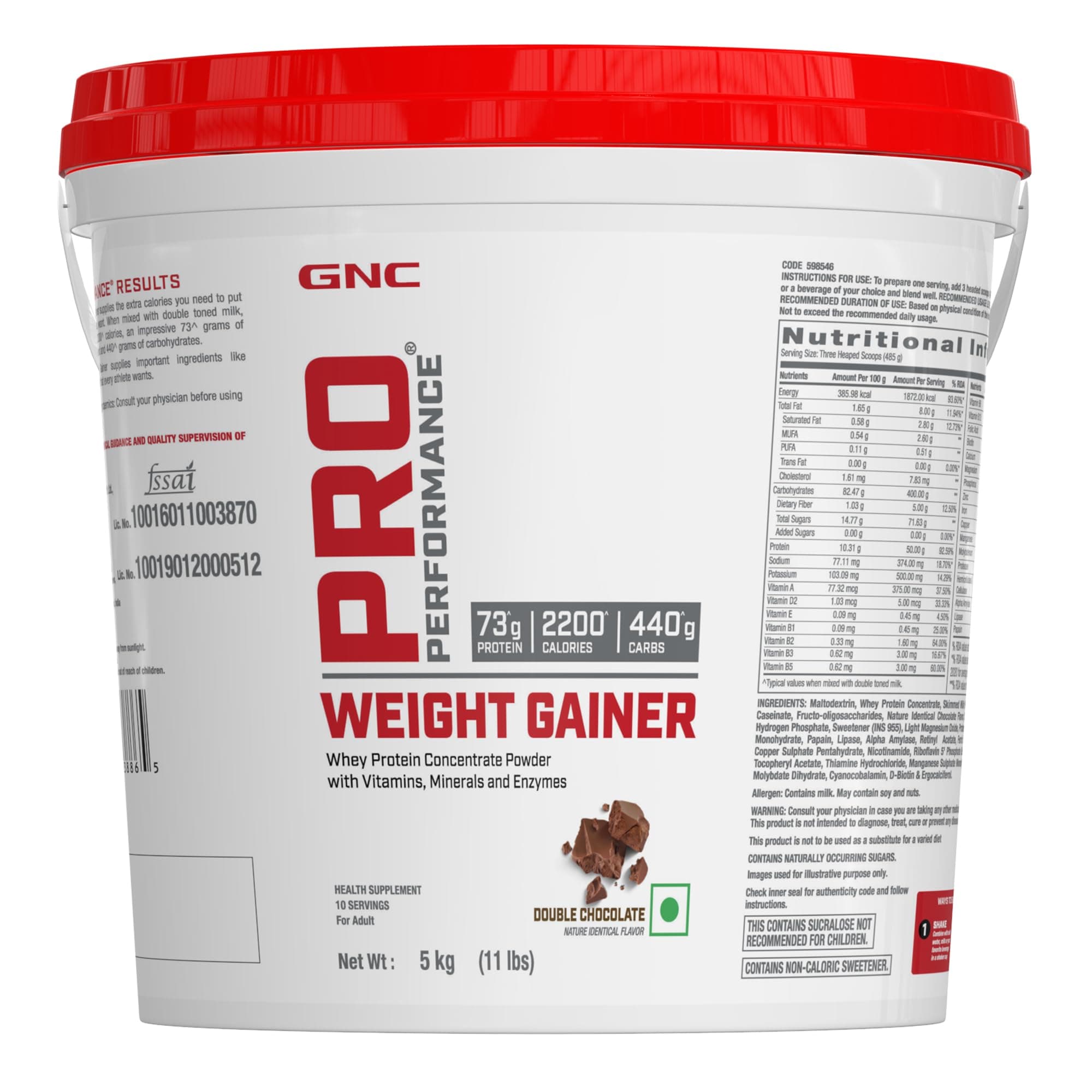 GNC Pro Performance Weight Gainer | 5kg | 73g Protein & 2200 Calories for Muscle Growth | 400g Carbs for Post-Workout Recovery | Reduces Muscle Breakdown & Boosts Endurance | Double Chocolate