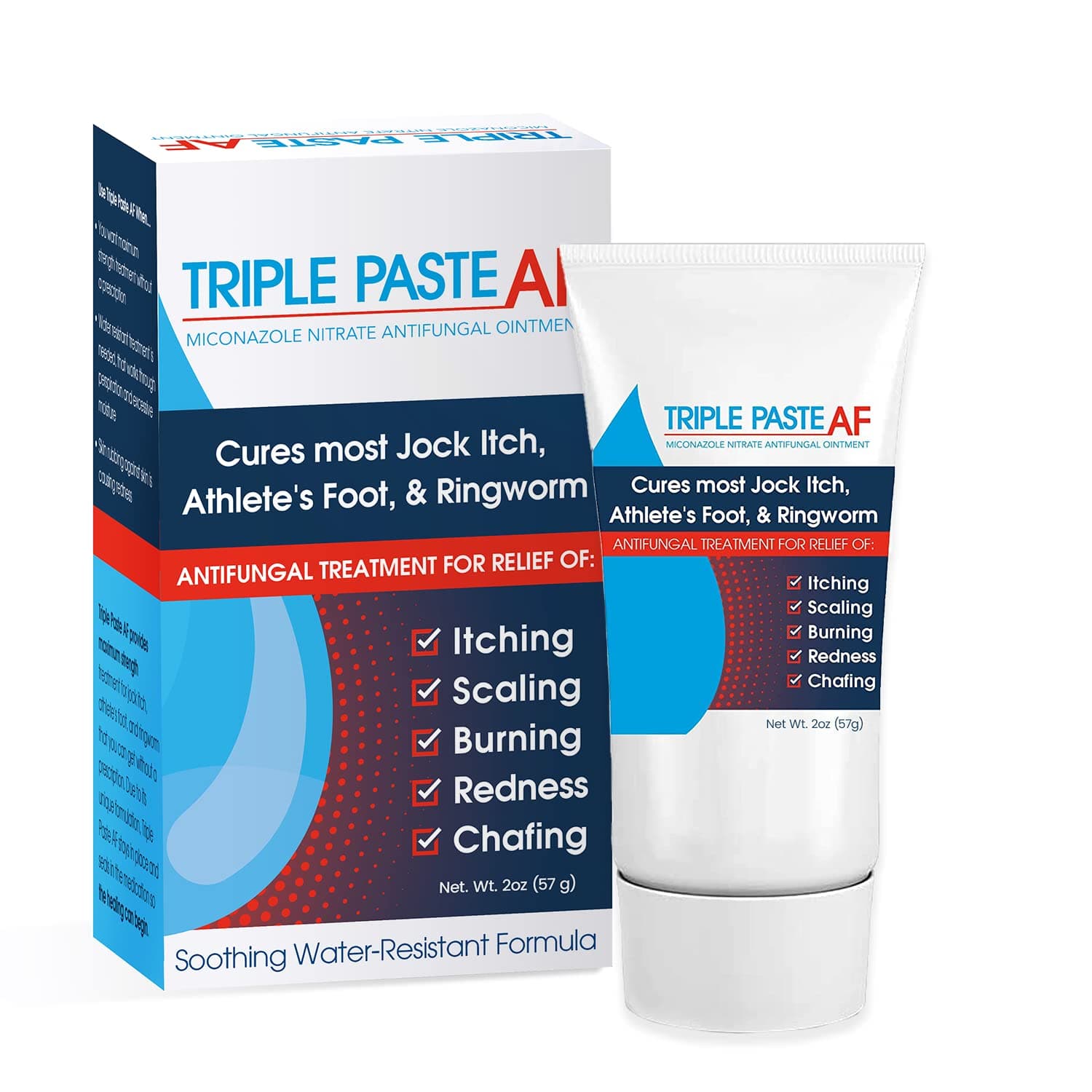 Triple Paste AF Antifungal Ointment for Skin, Athletes Foot Treatment and Ringworm Treatment - 2% Miconazole Antifungal Cream - 2 Oz Tube (Packaging May Vary)