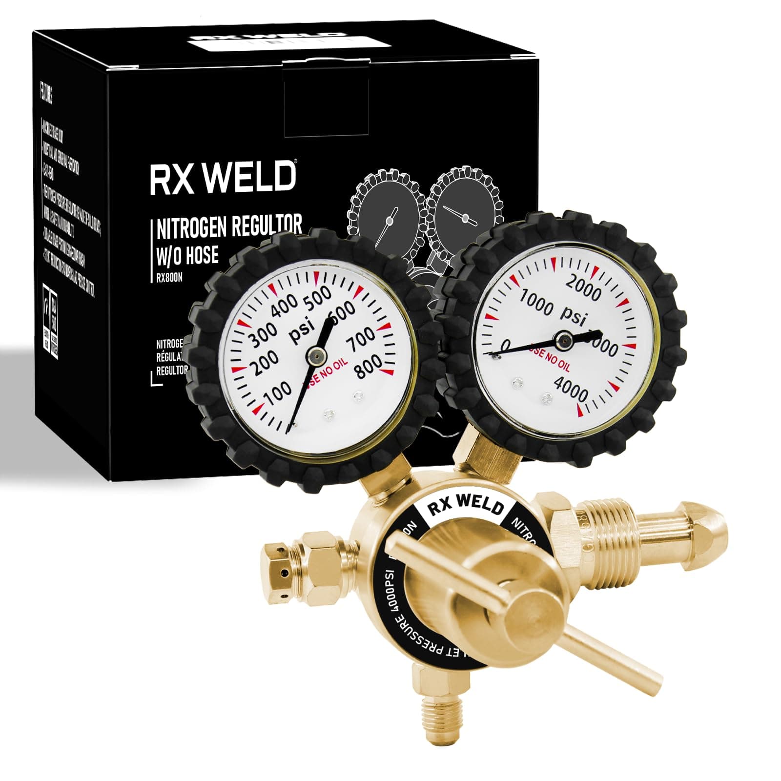 RX WELD Nitrogen Regulator with 0-800 PSI, CGA580 Inlet, Delivery Pressure Equipment Brass Inlet Outlet Connection Gauges