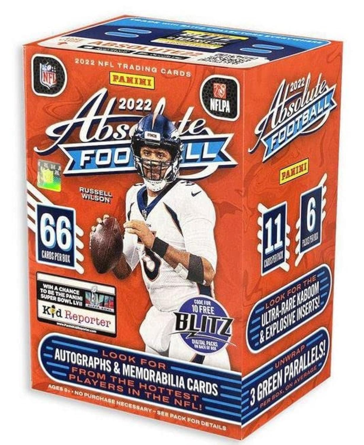 2022 Panini Absolute NFL Football Blaster Box - Look for Kaboom! & Explosive Inserts - 6 Packs, 66 Cards per Box