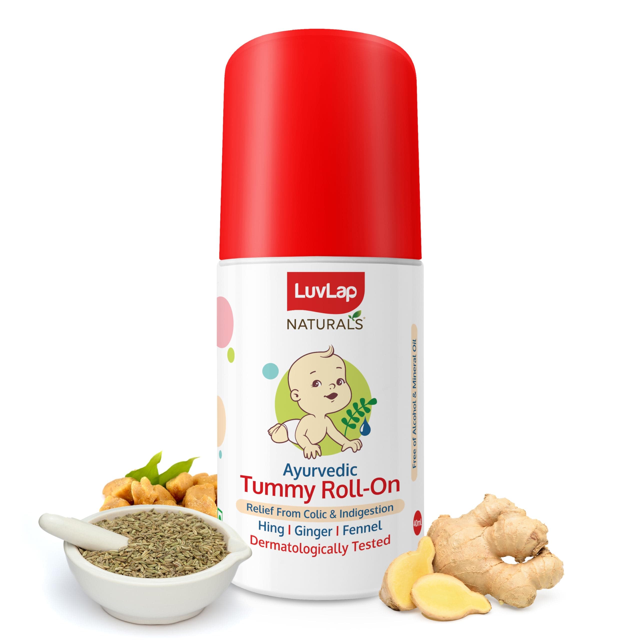 Naturals Baby Tummy Roll On Oil for Colic & Gas Relief, Relieves Constipation & Indigestion with Hing, Ginger & Fennel (Saunf), Alcohol free, Dermatologically tested Ayurvedic medicine, 40ml