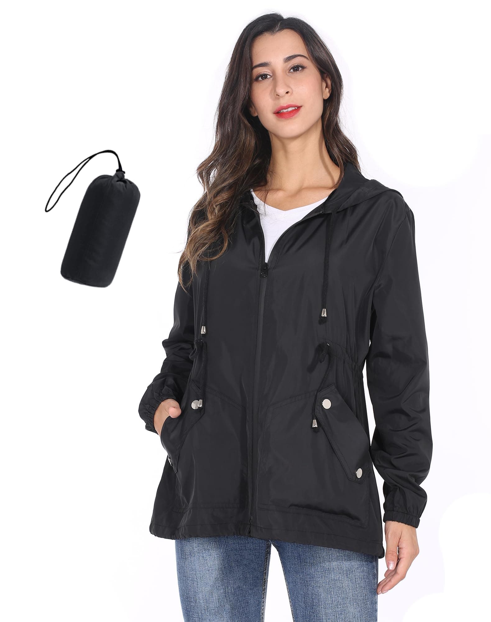 JTANIBWomen Packable Rain Jacket Waterproof Lightweight Raincoat Hooded for Hiking Outdoor Travel