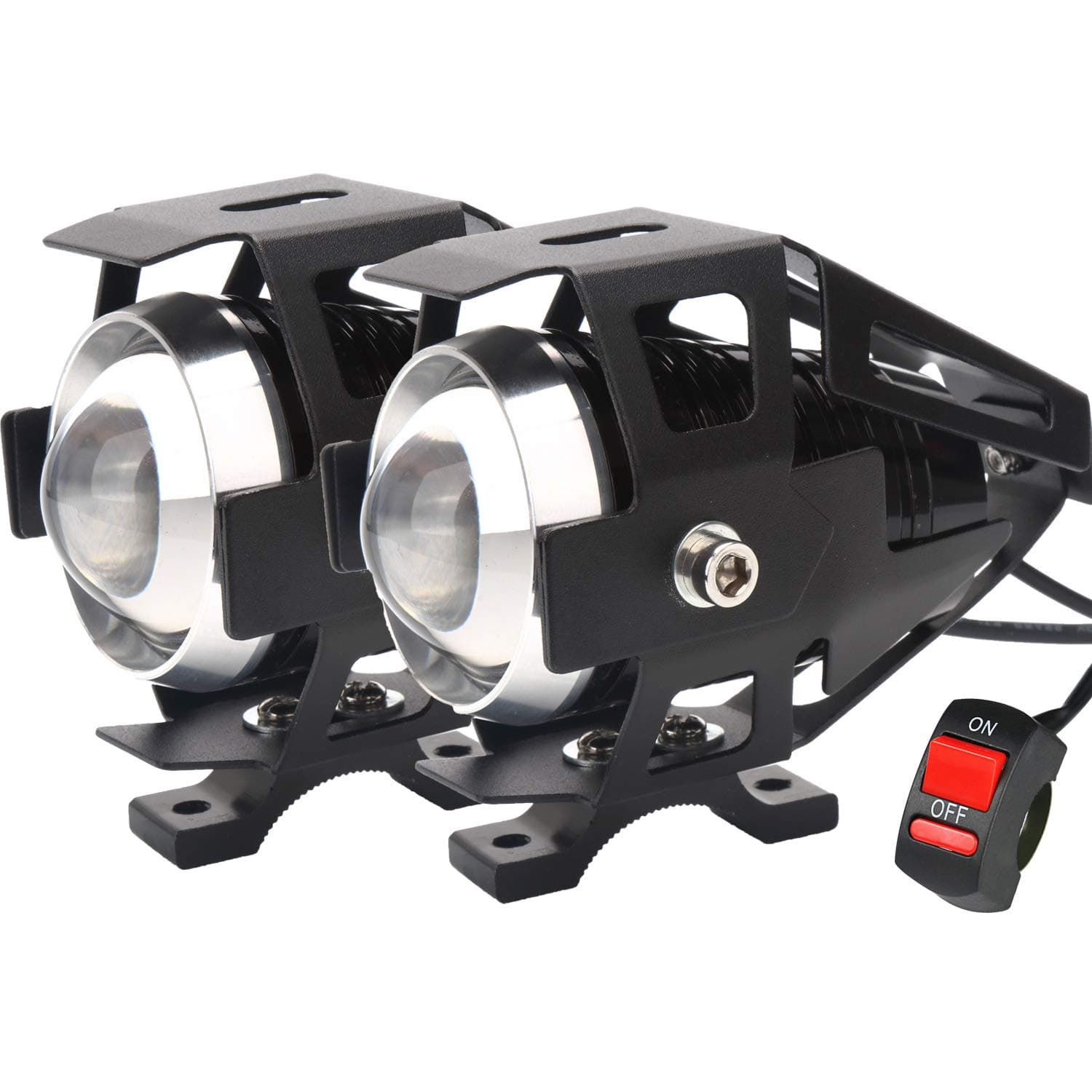 PAKRY'S U5 Motorcycle Headlight, Waterproof CREE LED Motorcycle Lights Bulb Fog Headlights LED Driving Light for Bicycle Motorcycle Boat Truck ATV Headlight Travel Camp (Black 3 Modes, 2PCS)