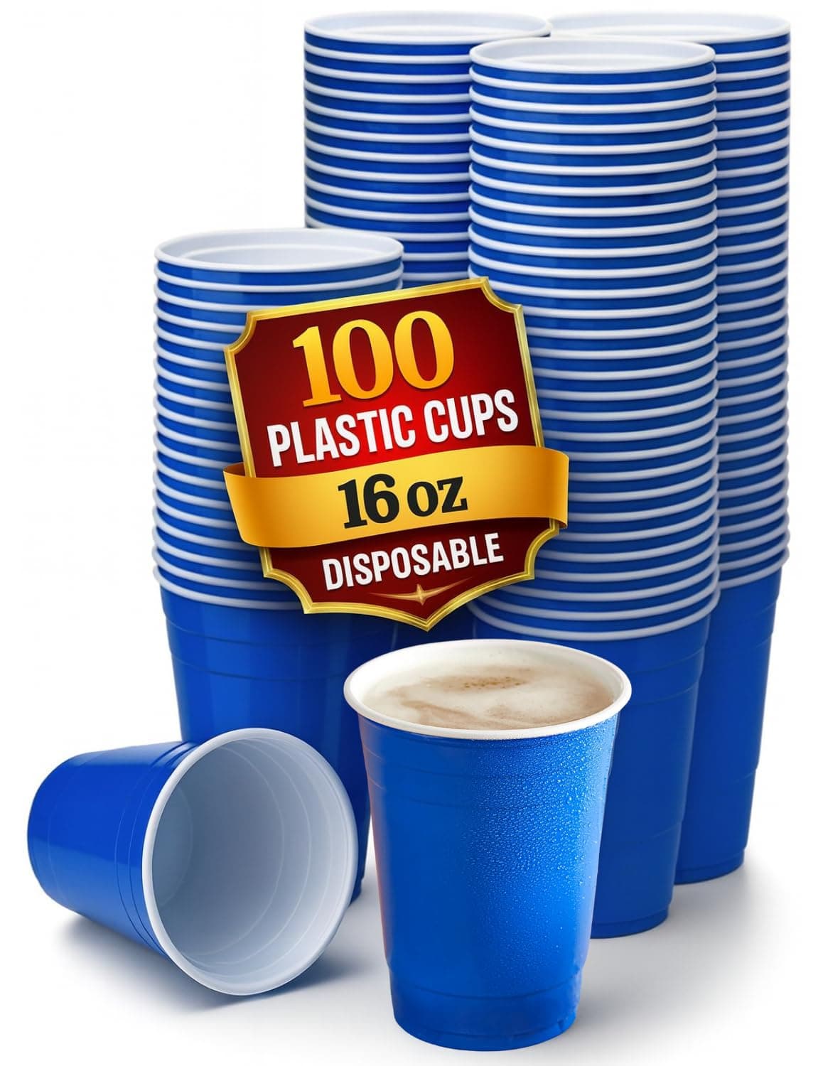 Blue Cups 16 Oz, Disposable Blue Plastic Party Cups (100 pack)