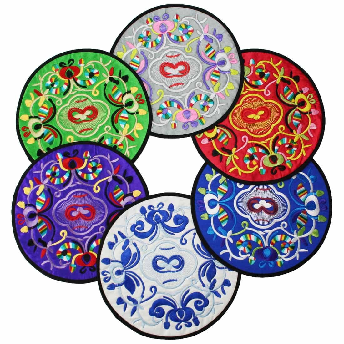 kilofly Vintage Ethnic Floral Design Placemat Value Pack, 6 pc Set, 7.7 inches