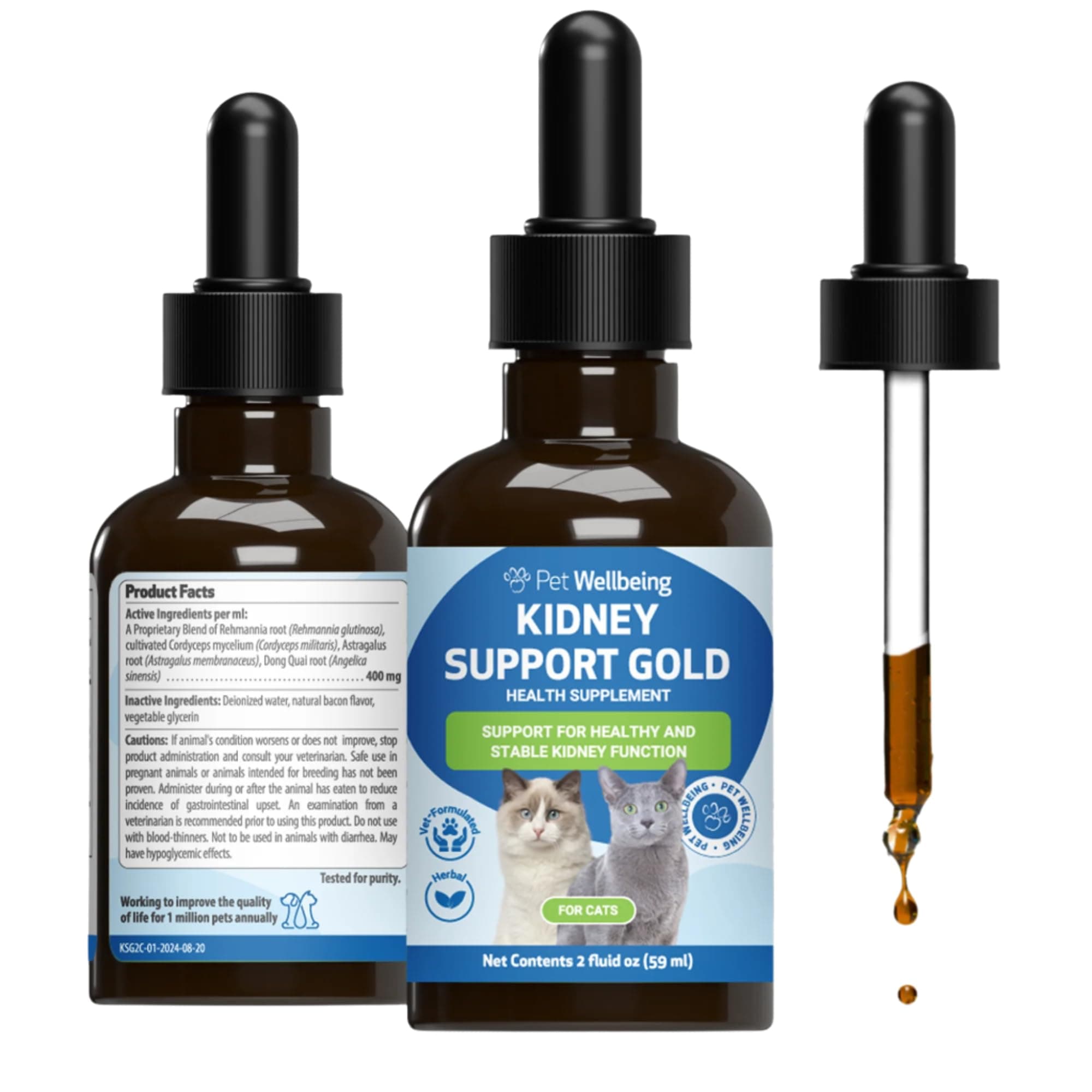 Pet Wellbeing Kidney Support Gold for Cats Natural Support for Feline Kidney Health 2Oz (59Ml)