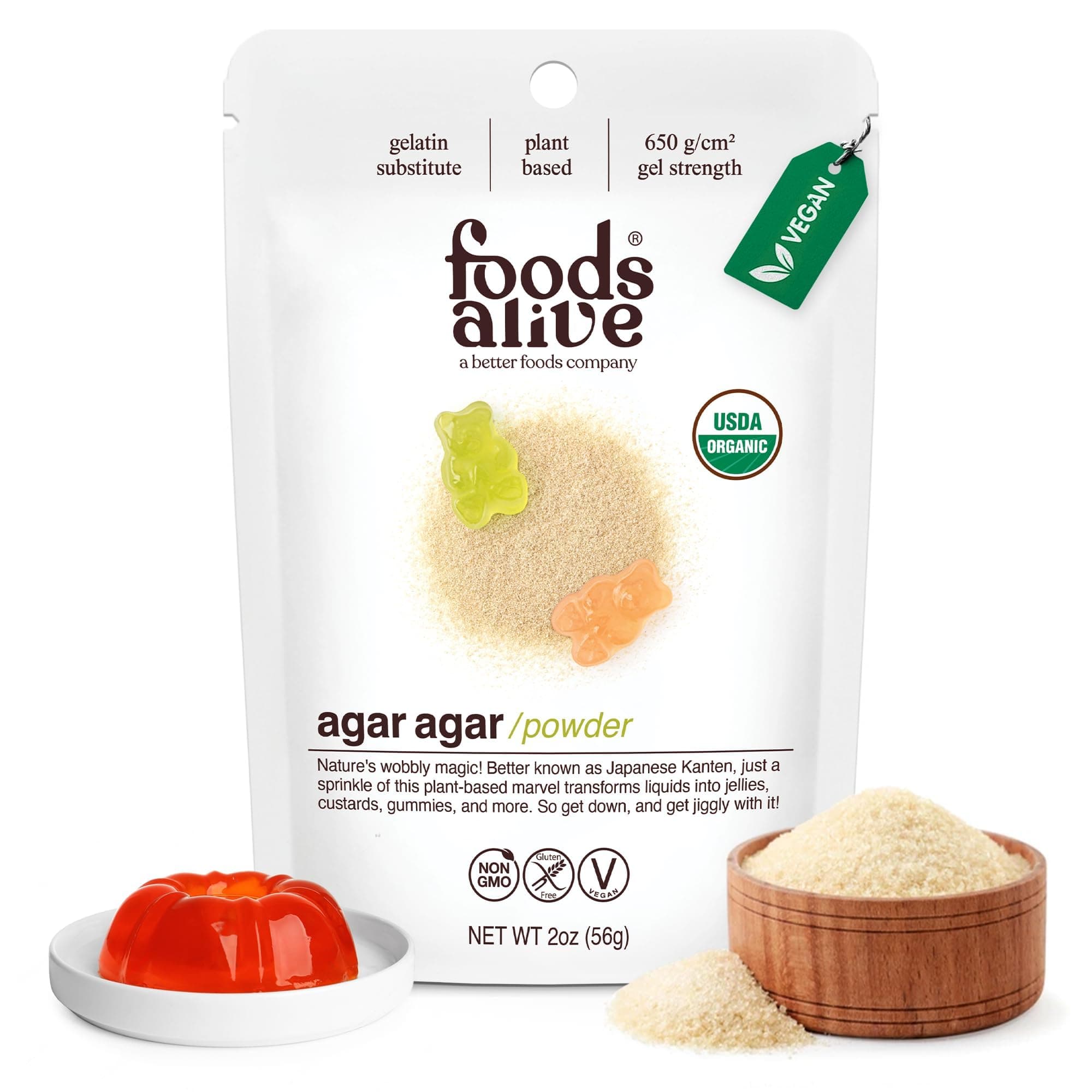 Foods Alive Organic Agar Agar Powder | 2 oz | Plant Based Gelatin | Kosher Gelatin | Vegan | Gluten Free