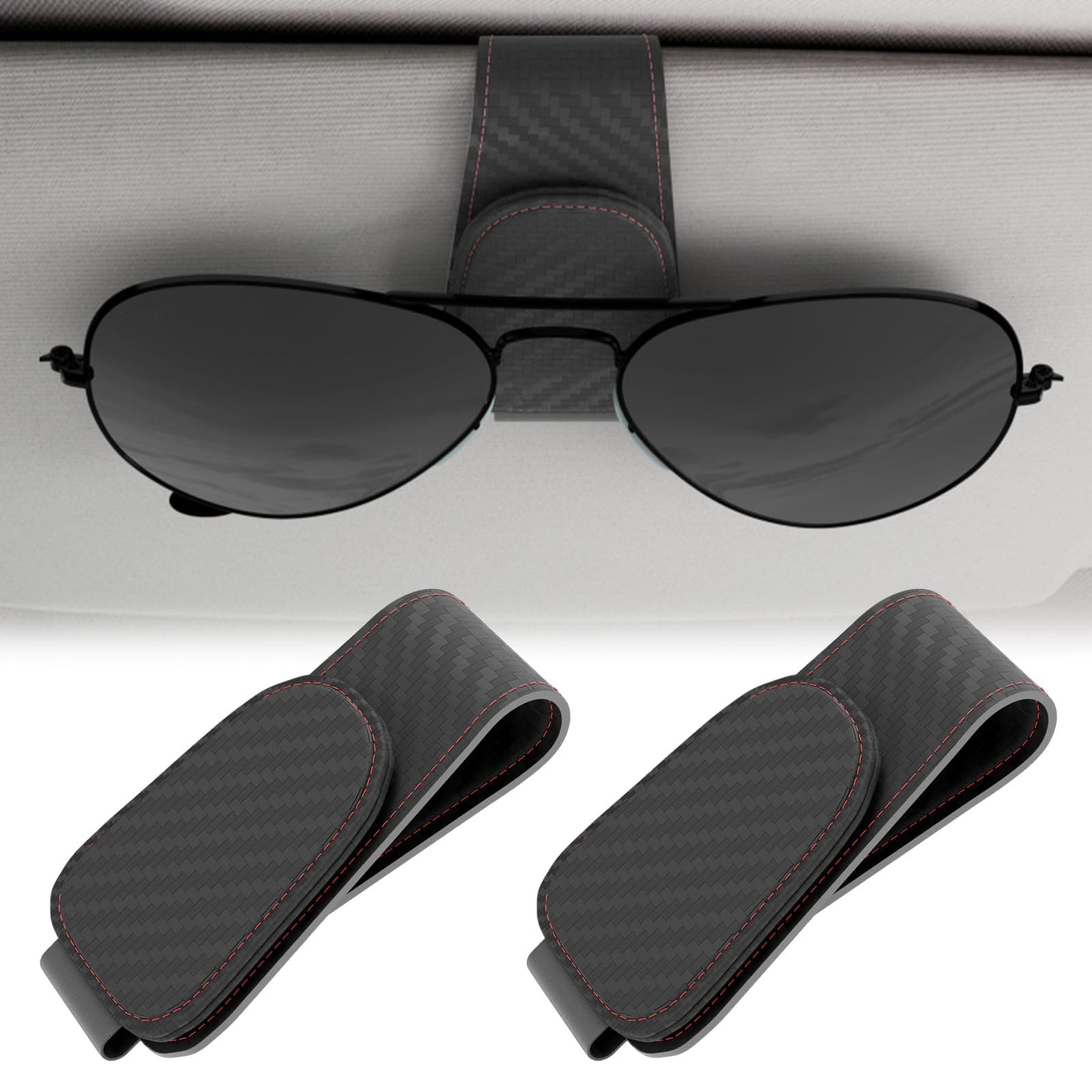 Sunglass Holder for Car, Sunglasses Holder Eyeglass Hanger Clip Magnetic Leather for Car Visor, Cars Sun Visor Ticket Card Clip