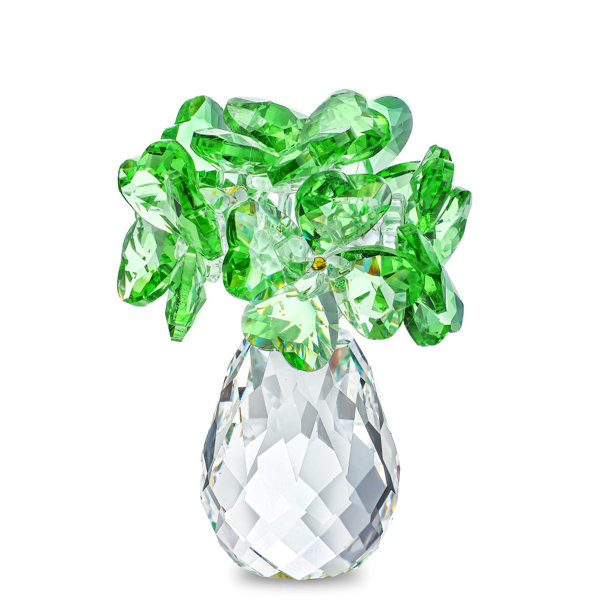 Crystal Flower Four-Leaf Clover Figurine Collectibles,Lucky Flower Gifts for Mom Girlfriend Women,Green Crystal Flowers Ornament Table Bookshelf Car Decor(Green)