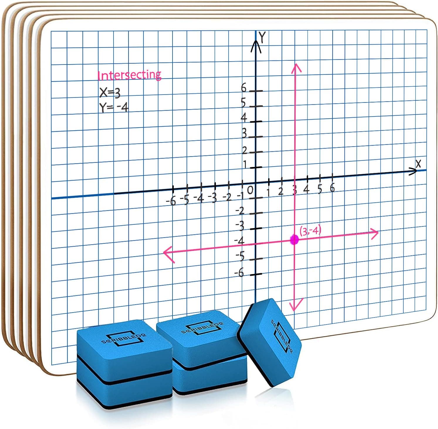 5 Pack Dry Erase XY Axis Coordinate Plane Graph Lap Boards 9” X 12” for Student Teachers and Classroom Use, Math White Board - Double Sided White Boards with 5 Erasers Included