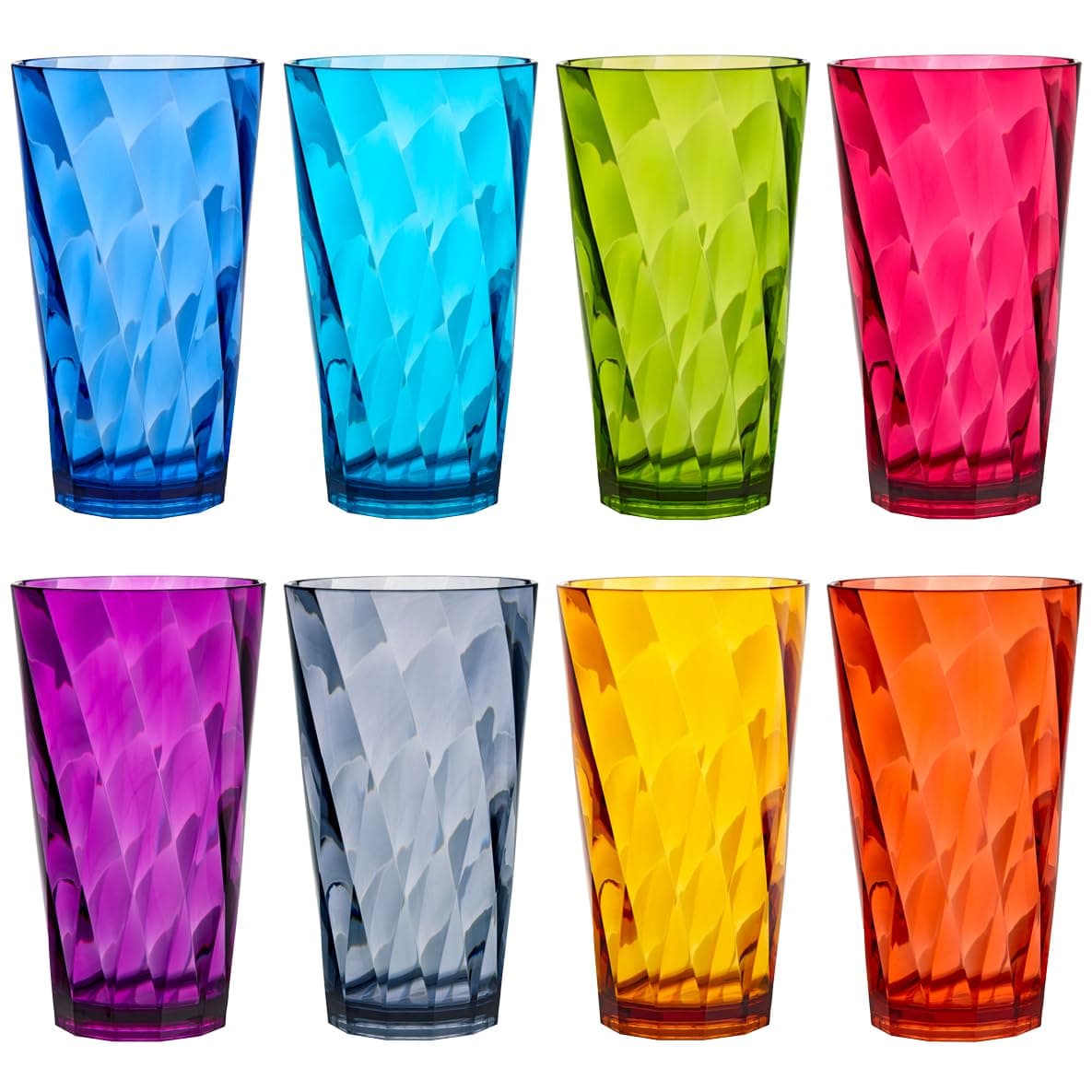 US Acrylic Optix 20 ounce Plastic Stackable Water Tumblers in Jewel Tone Colors | Set of 8 Drinking Cups | Reusable, BPA-free, Made in the USA, Top-rack Dishwasher Safe