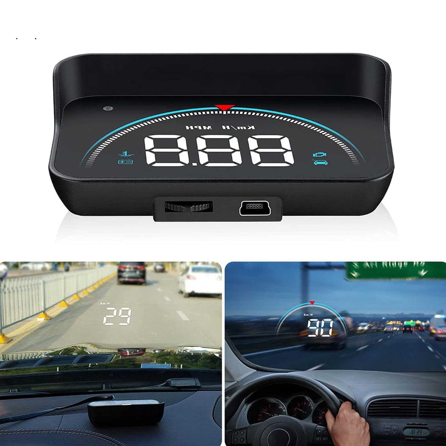 MOLEAQI M8 HUD Head Up Display Car OBD2 OBD Overspeed Warning System Speedometer Projector Windscreen Automatic Electronic Alarm