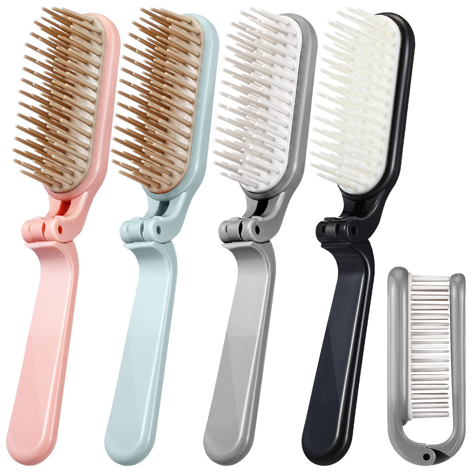 Yinkin 4 Pieces Folding Hair Brush Compact Folding Hair Combs Portable Travel Size Hair Brush Small Purse Locker for Women Men Family School Travel Car Gym Bag Purse