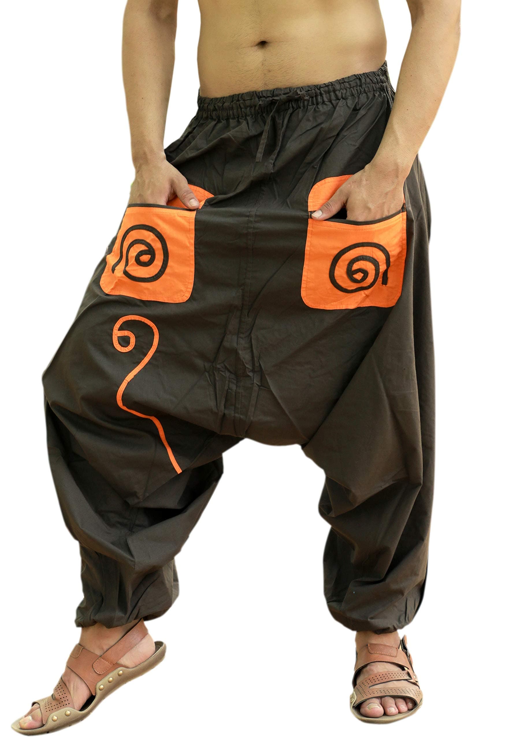 SARJANA Men’s Cotton Harem Pants Yoga Trousers Baggy Boho with Pockets Free Size