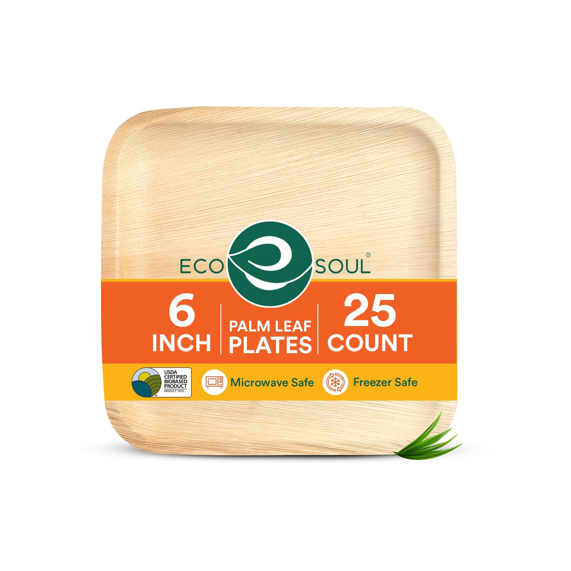 ECO SOUL [6 inch, 25-Pack Areca Palm Leaf Square Plates | Disposable Big Size Pooja Plates Eco-Friendly Biodegradable Like Bamboo Wood Plates | Party, Wedding, Event Plates (15 cm)