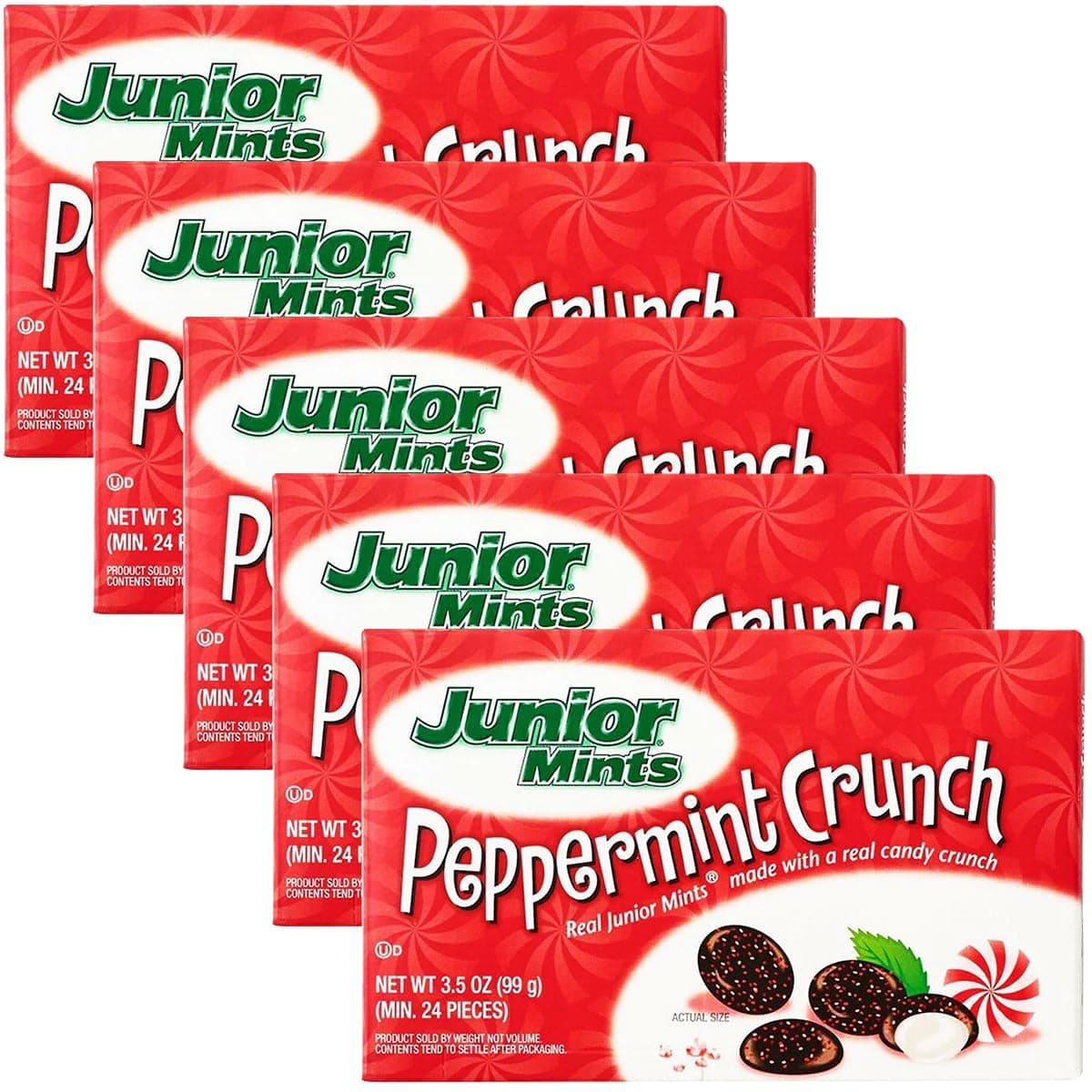 GEEOOLLAH Junior Mints Peppermint Crunch,5 pack of 3.5oz boxes (5)