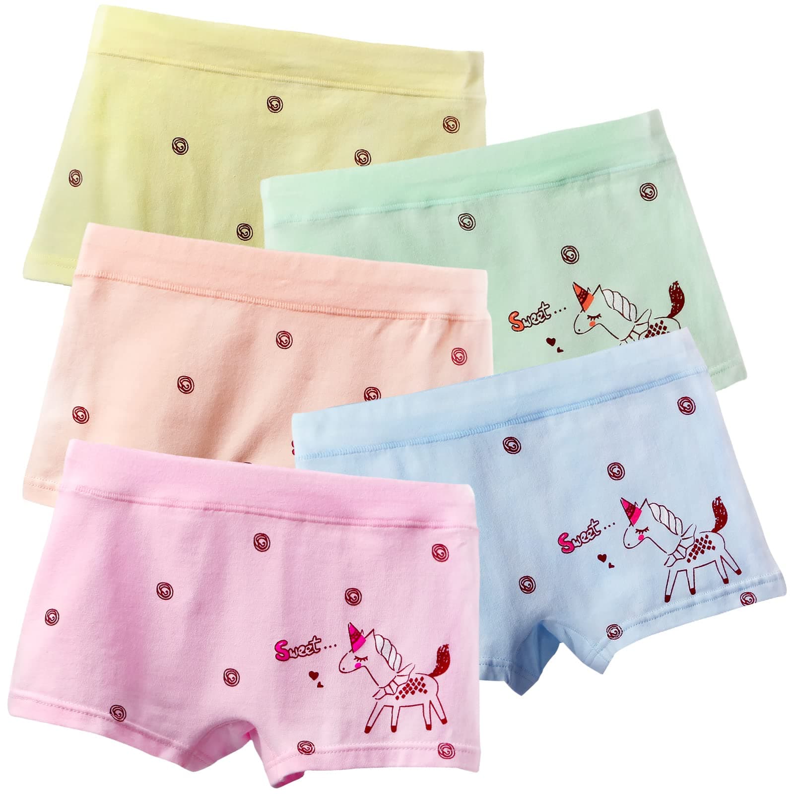 AuransoGirls Knickers 5 Pack Cute Cat Flying Horse Printed Toddler Girls Boxers Underwear Pants Kids Cotton Underpants Panties 3-11 Years