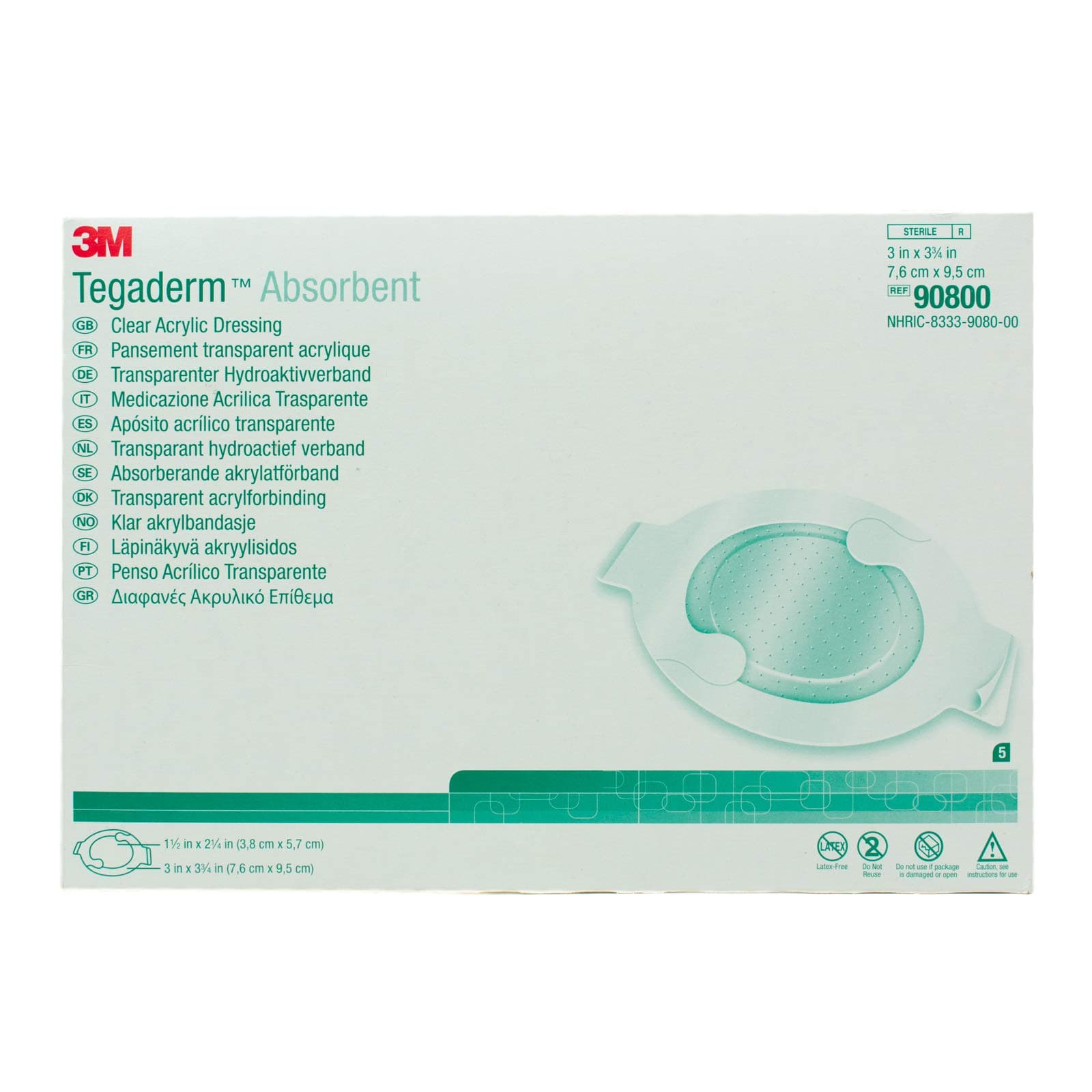 3M 90803 Tegaderm Absorbent Clear Dressing, 3-3/8" x 4-1/2", Oval