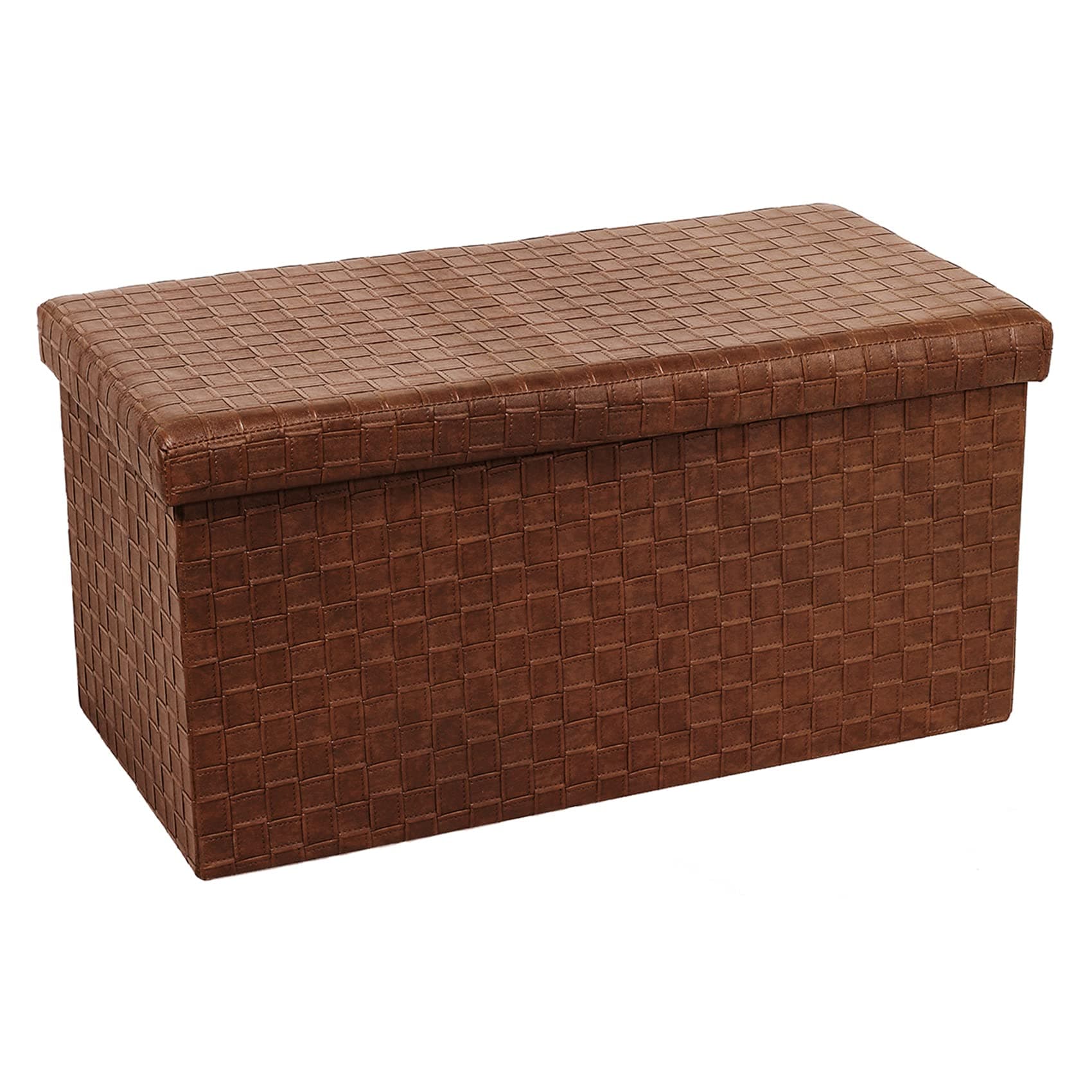 Bonlife Folding Storage Ottoman Long Bench Foot Rest Stool Faux Leather Cube Toy Chest Storage Box with Lid 76.5x38x38cm (Brown)