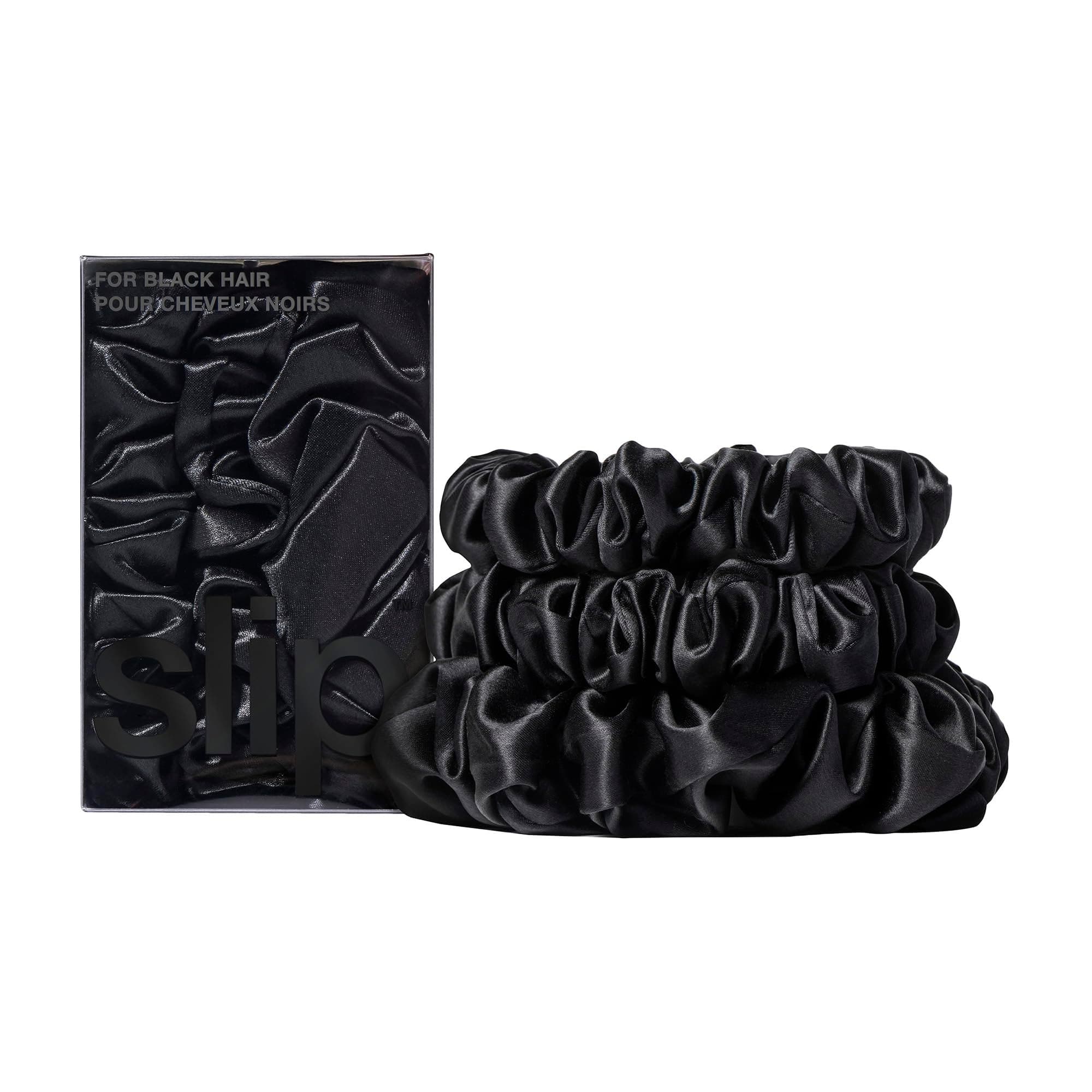 Slip Pure Silk Assorted Black Scrunchies - Back to Basics - 100% Mulberry Slipsilk, Anti-Crease, Gentle on Hair, Prevents Breakage - Stylish & Durable (3 Scrunchies)