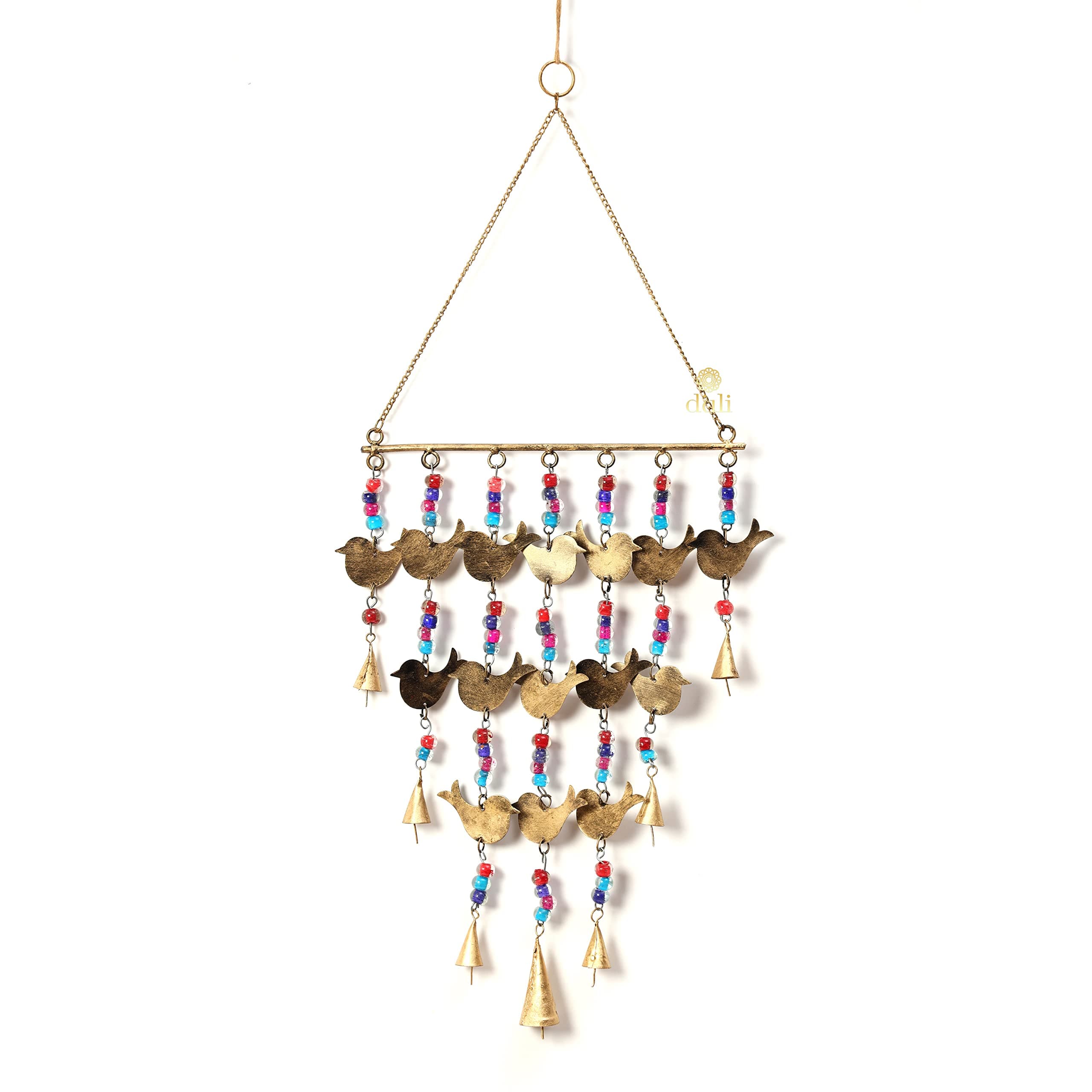 DULI Metal Windchime Wall Hanging, Feng Shui, Wall Art, Wall Decor, PositiveVibes, Rustic Wall Hangings, Wall Art,Diwali Decoration, Diwali Gifts (MetalHanging: BirdswithColorfulBeads)