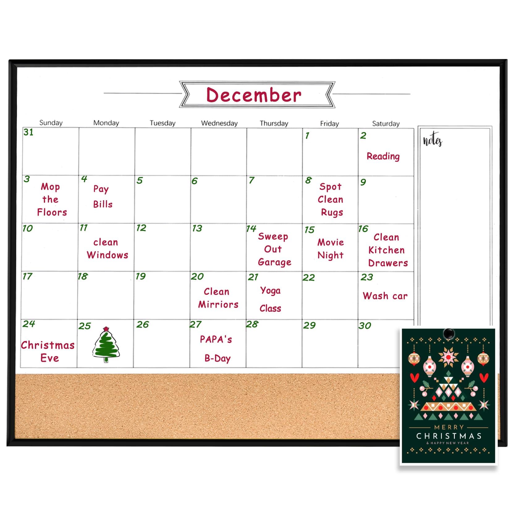 OkydokyWhiteboard Calendar & Corkboard, 13" x 17" Dry Erase White Board & Bulletin Board, Black Aluminum Frame Calendar/Cork Combo Board(ZHYL-BK Alu-3343-B)