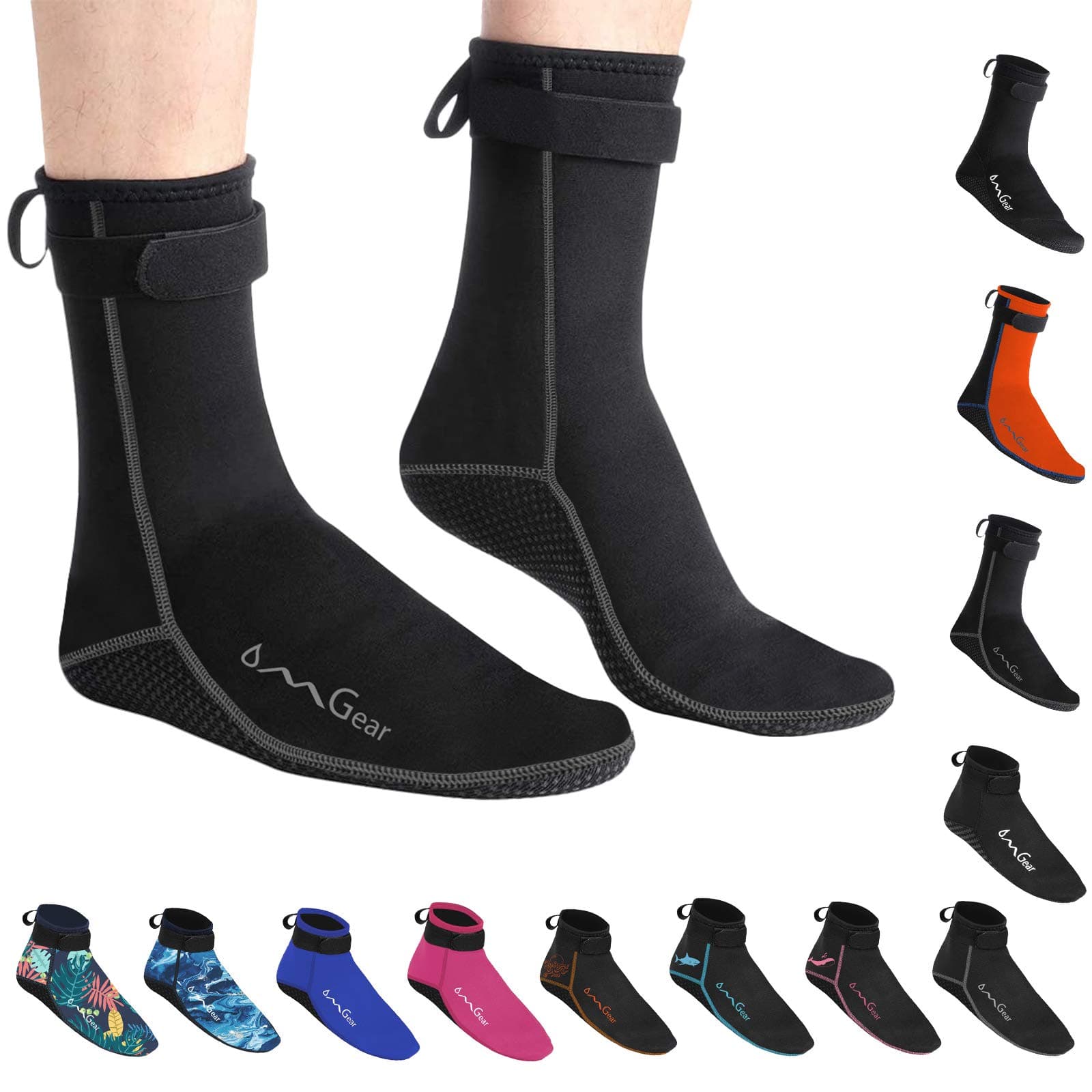 Water Socks Neoprene Socks Beach Booties Shoes 3mm Glued Blind Stitched Anti-Slip Wetsuit Boots Fin Swim Socks for Water Sports Outdoor Activities