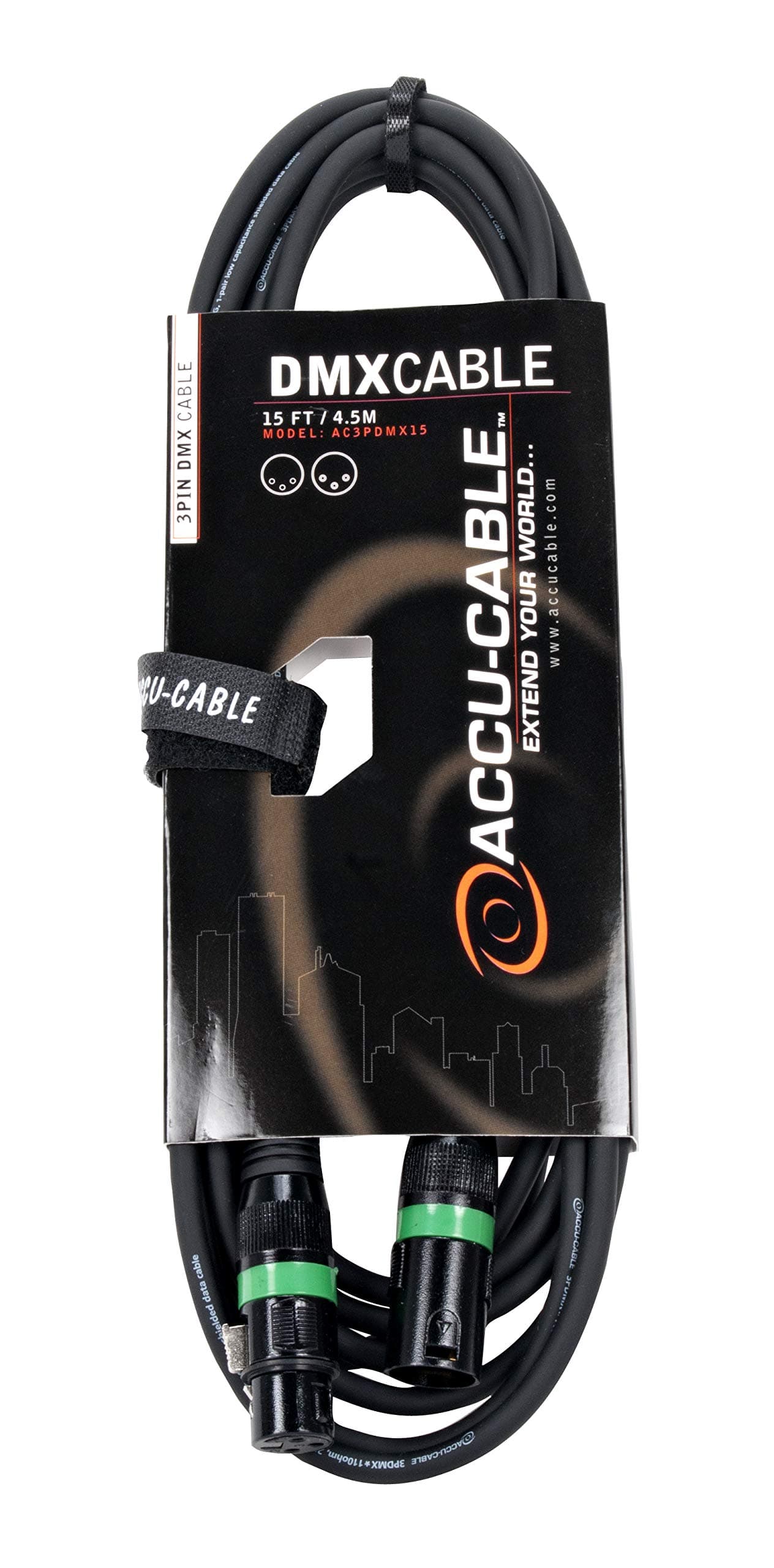 ADJAccu Cable AC3PDMX15, DMX Stage Light Cable, 3 Pin Male to 3 Pin Female Connection (15 FT)