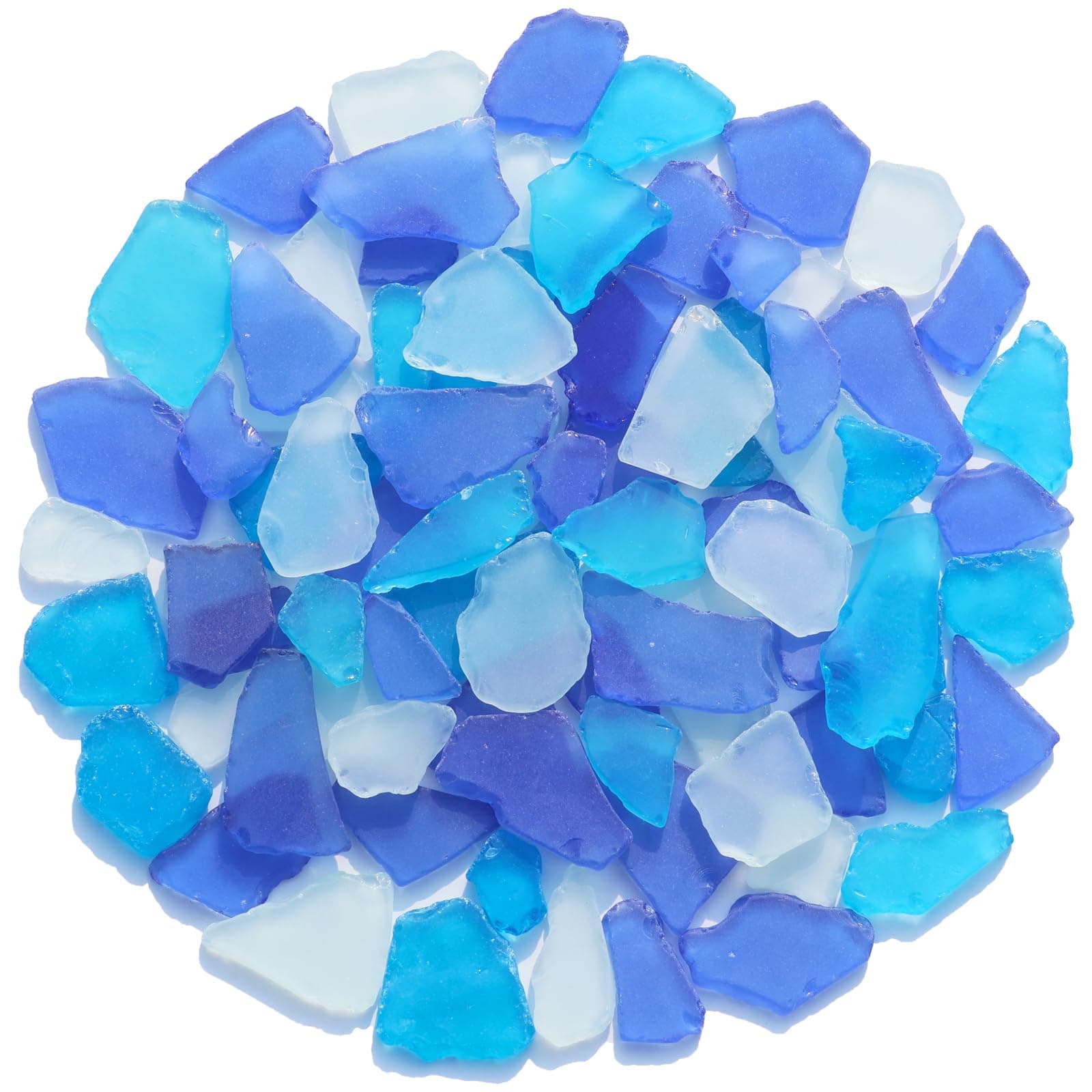 Sea Glass for Crafts - 14oz Frosted Seaglass Pieces - Vase Filler and Aquarium Ornament, DIY Craft Supplies for Art, Beach Weddings, and Home Decor (Cobalt Blue, Aquamarine, White)