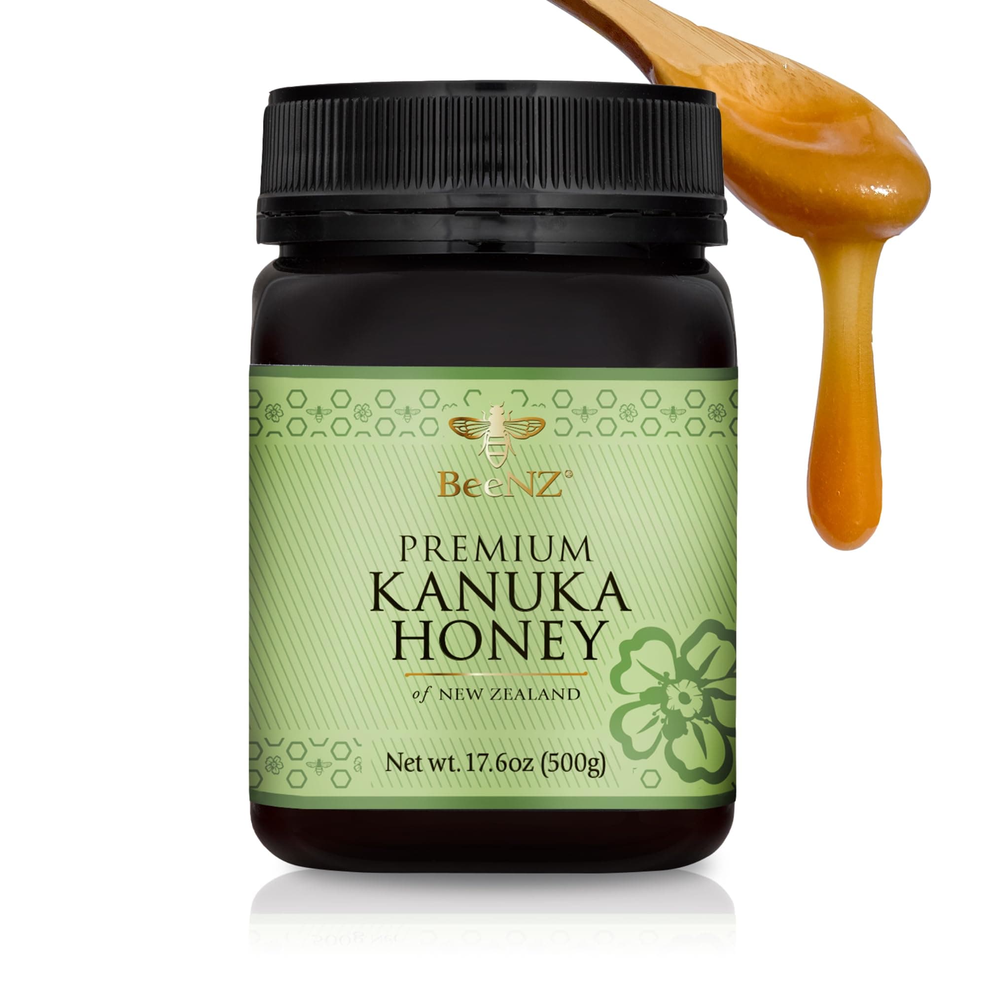 BeeNZ Raw Kānuka Honey – Pure New Zealand Monofloral Kānuka Honey, Natural Sweetener & Superfood for Wellness, Skin Care, and Gourmet Food Pairing - No Sugar Added, Pantry Staple, Hive-to-Jar Traceable (17.6 oz)