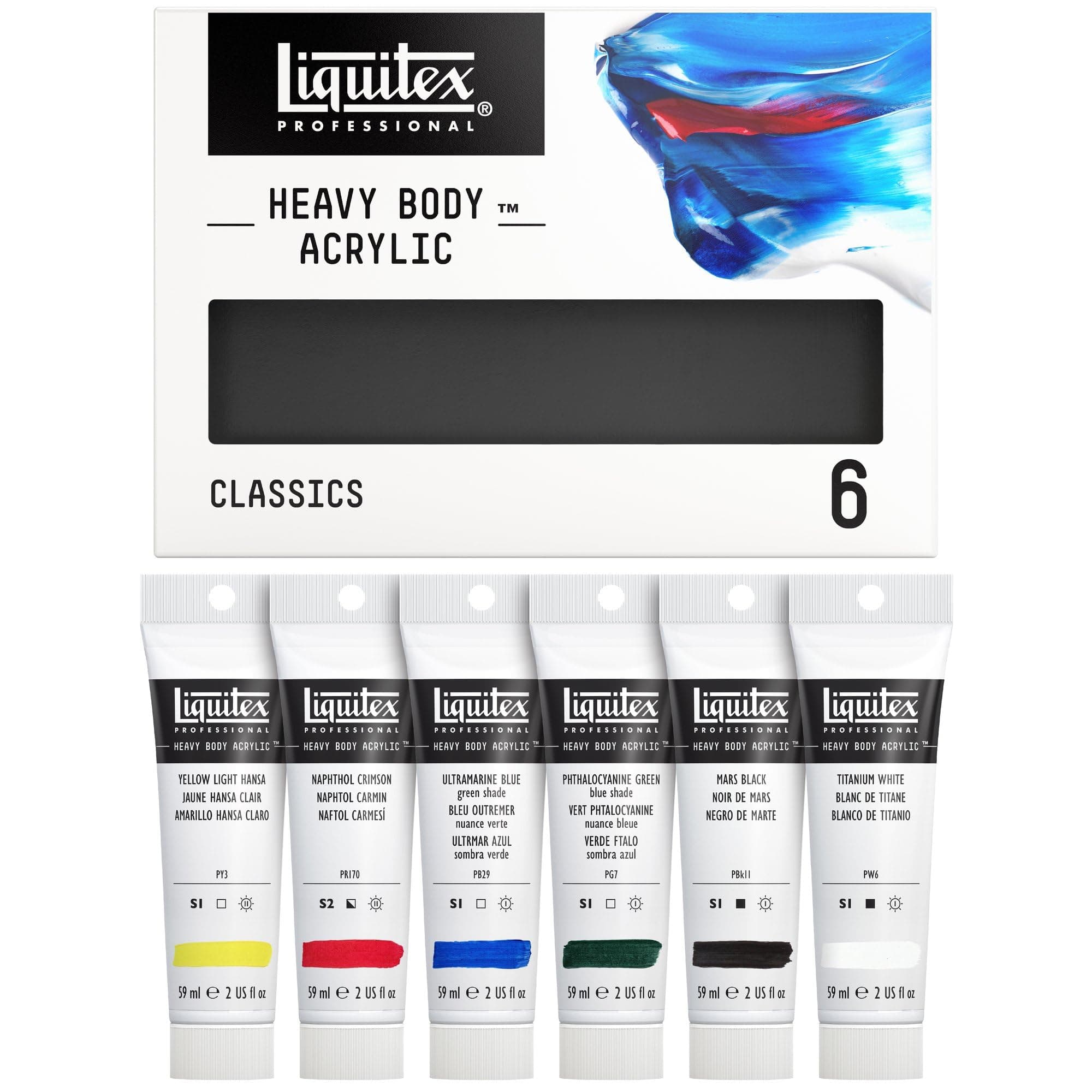 Professional Heavy Body Acrylic Paint Set, Classic 6