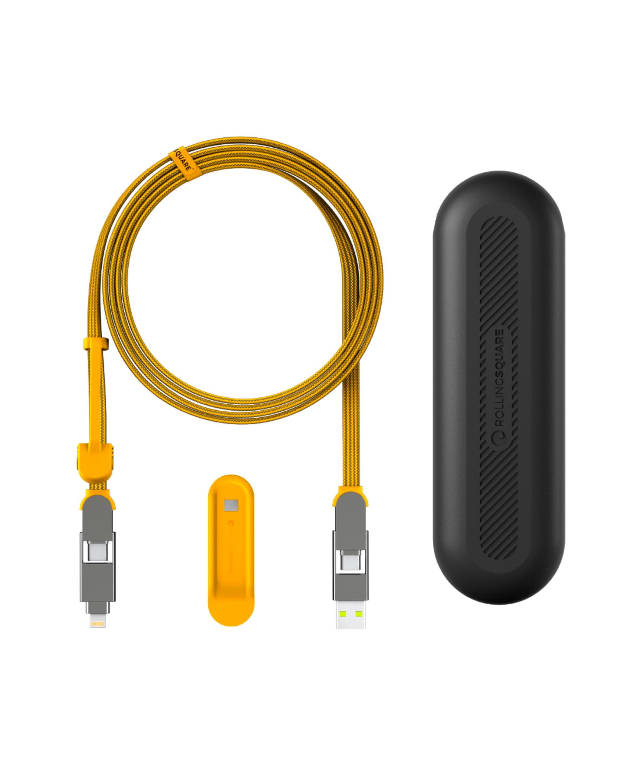 InCharge XL 200cm - USB C Charger Cable, Lightning Cable for Smartphone, Universal Cable Charger 6 in 1, USB Plug, Yellow, 100W