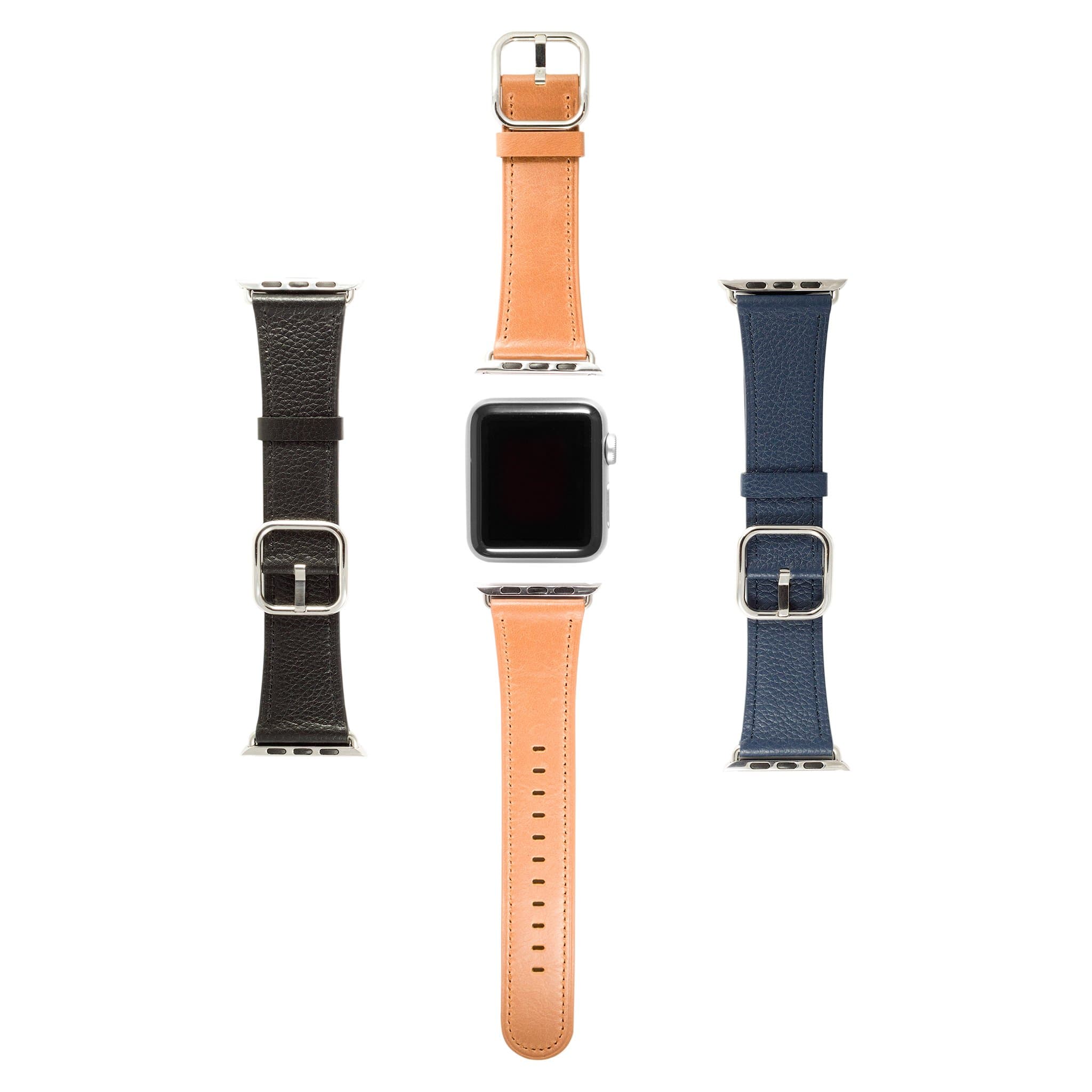 Sol Accessories Set of 3 Genuine Leather Wrist Band Replacement Straps 38mm/42mm with Stainless Steel Buckle Clasp compatible with Apple iWatch Series 1/2/3/4/5 (3 Pack - 42mm, multi)