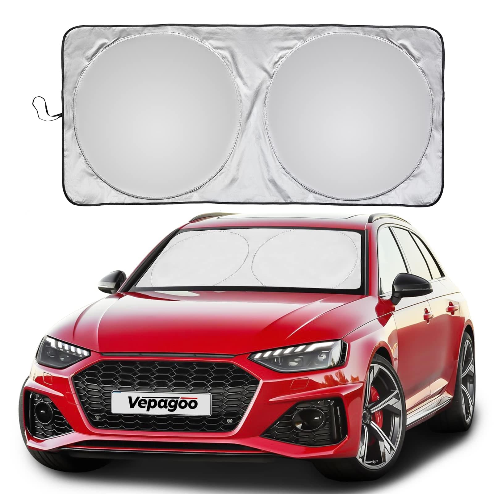 Veapgoo Car Windshield Sun Shade Window Cover Shade Interior Sun Protection 64inX32in, UV Rays and Sun Heat Protector, Keep The Car Interiors Cool, Prevents Dashboard Fade and Crack.