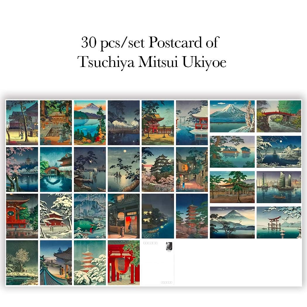 Xtin 30 pcs Art Vintage Postcards Art Printing with Mailing Side for Mailing Business Christmas Holiday Birthday Artist Postcards (Tsuchiya Mitsui Japanese Ukiyoe)