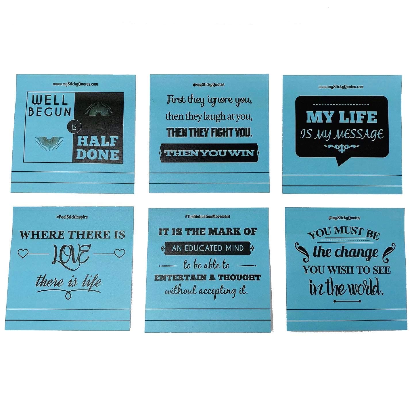 AAWFHRIE Tirrito Sticky Notes Words of Wisdom Inspirational Quotes - Perfect for Quote of The Day & On The Go Inspiration - 2 Pads 50 Sheets/Pad 50 Unique Quotes & Designs - Blue Notes