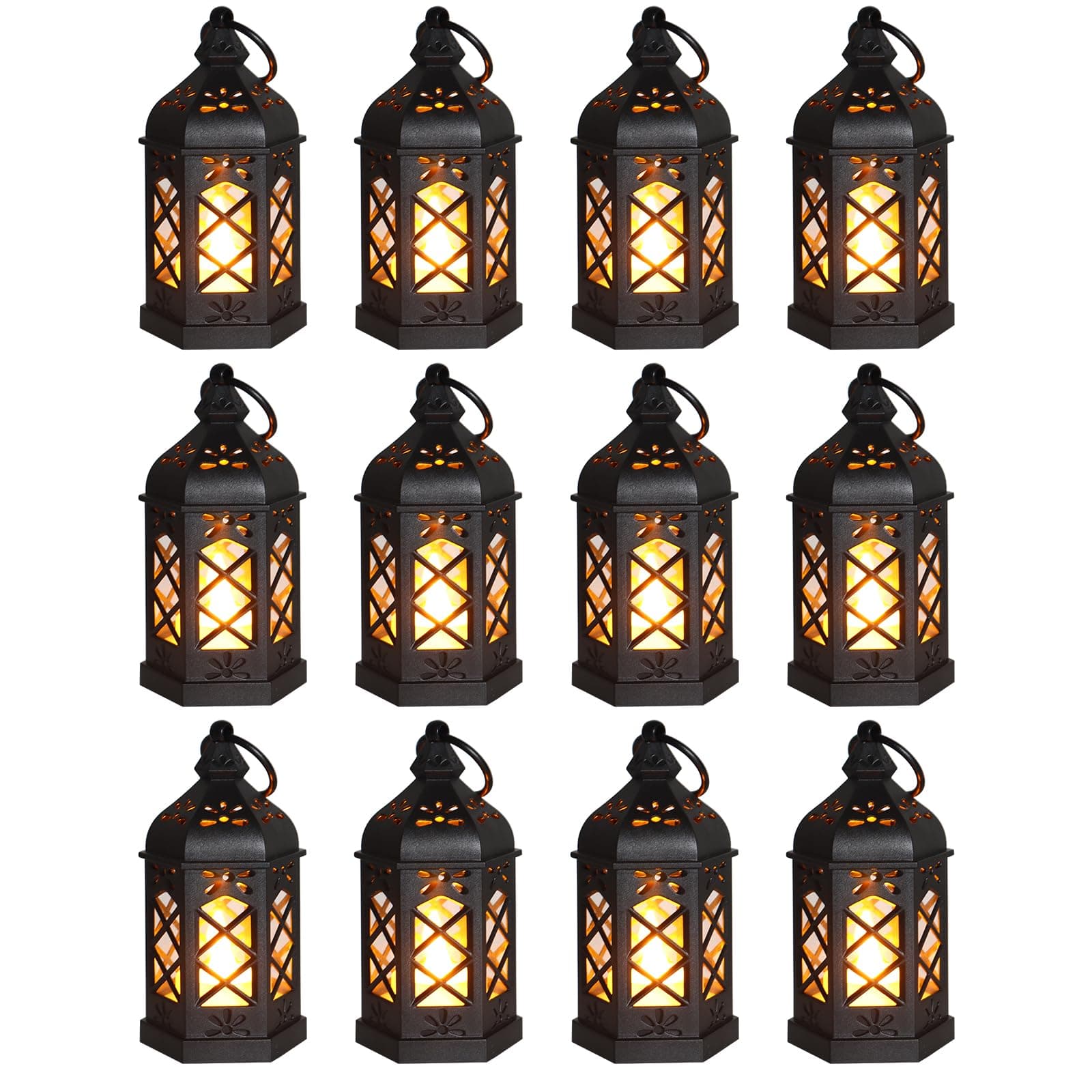 12-Pack Mini Lanterns, Small Candle Lanterns Decorative, Black Tea Light Lantern, Ramadan Eid Decor, Table Centerpiece for Wedding Halloween Christmas, Easter Decorations, Battery Included