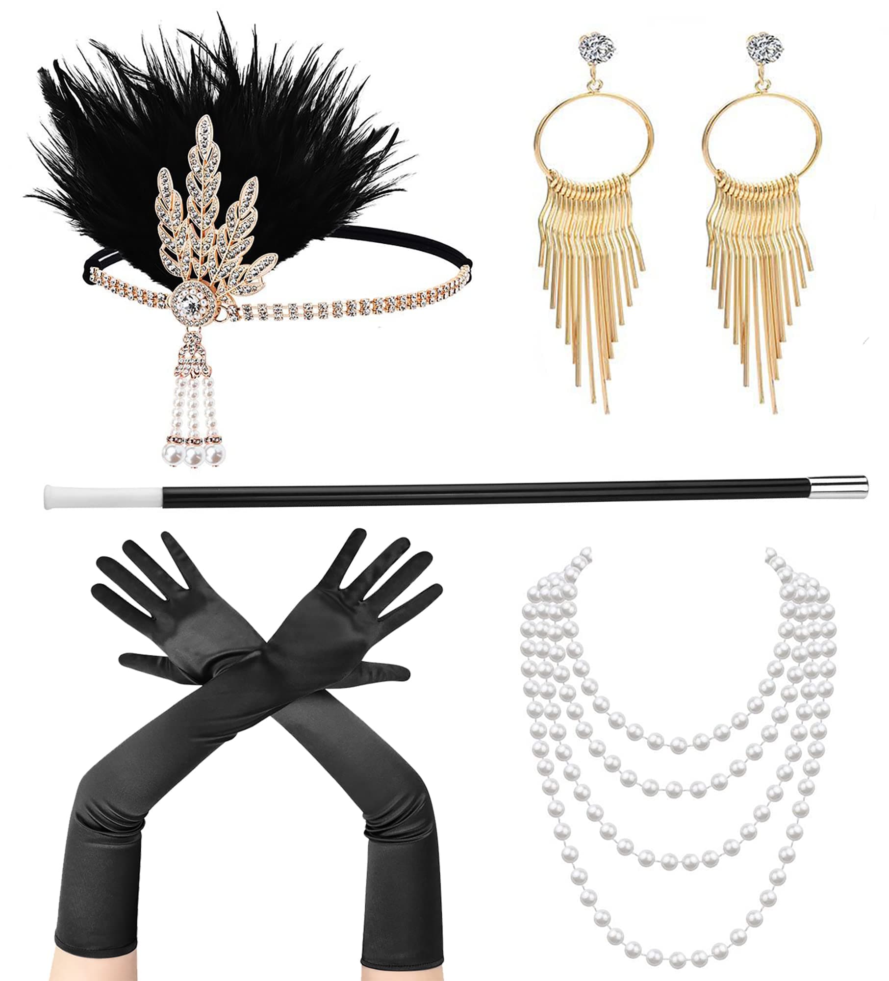 MealahWomens 1920s Flapper Accessory Set Great Gatsby Headband Headpiece Roaring 20's Costume Accessories Pack of 5