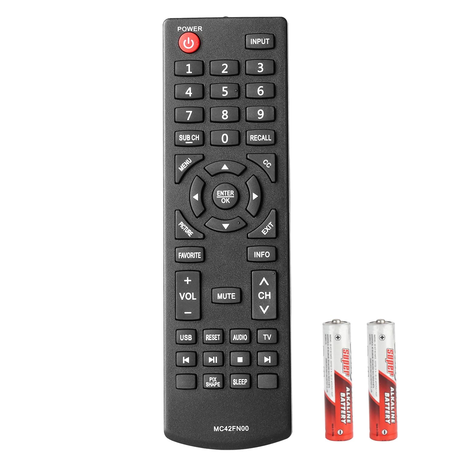 MC42FN00 Remote Control Compatible with Sanyo LCD TV FW24E05T FW42D25T FW32D25T FW48D25T FW65D25T DP32D53 DP40D64 DP50E44M DP24E14M DP32D53M DP39D14M Replacement Controller with Batteries
