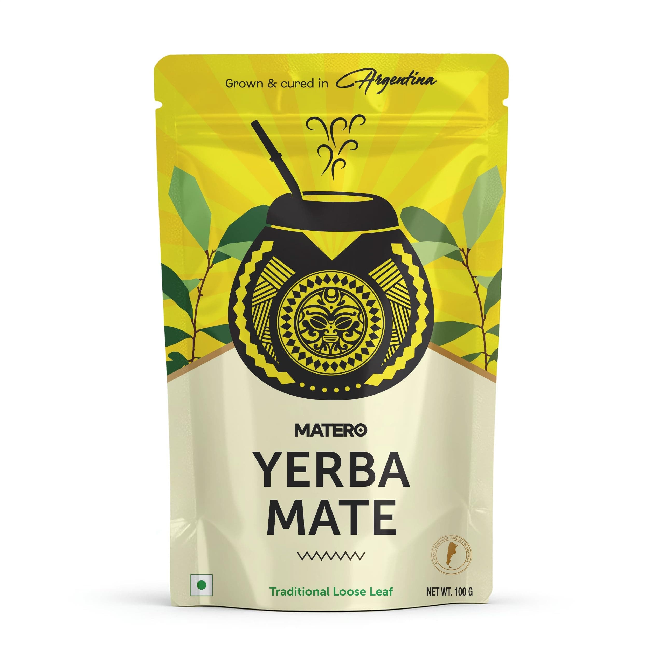 MATERO Yerba Mate Traditional Loose Leaf Tea – 100g Pack, Natural Argentinian Herbal Infusion, Medium Caffeine, Rich Aroma and Smooth Flavor, Vegetarian Beverage for Daily Refreshment – Pack of 1
