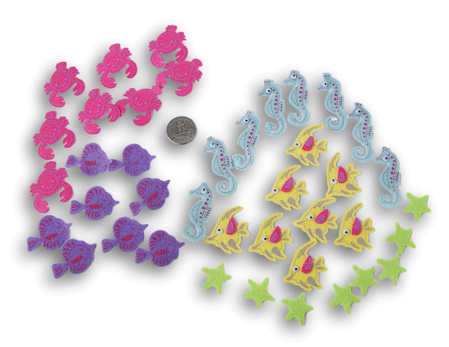 Daisy Crafts Sea Life Fish Adhesive Felt Stickers (Seahorse, Crab, Starfish) - 40 Pieces