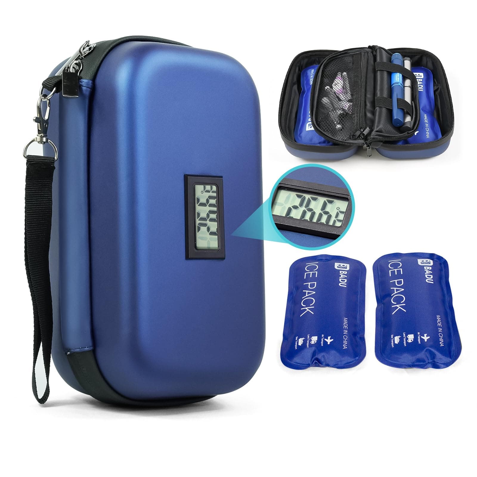 Insulin Cooler Travel Case TSA Approved Medication Diabetic Cooler for Travel with Temperature Display Refrigerated Medicine Organizer Bag with 2 Ice Pack