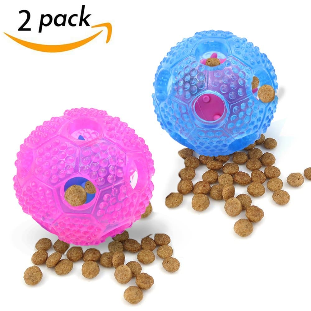 SCENEREAL Interactive Dog Treat Toys Set - Best Chew Toys Food Feeding Dispensing for Small Medium Large Dogs Pets Puppy Pack of 2, Pink and Blue