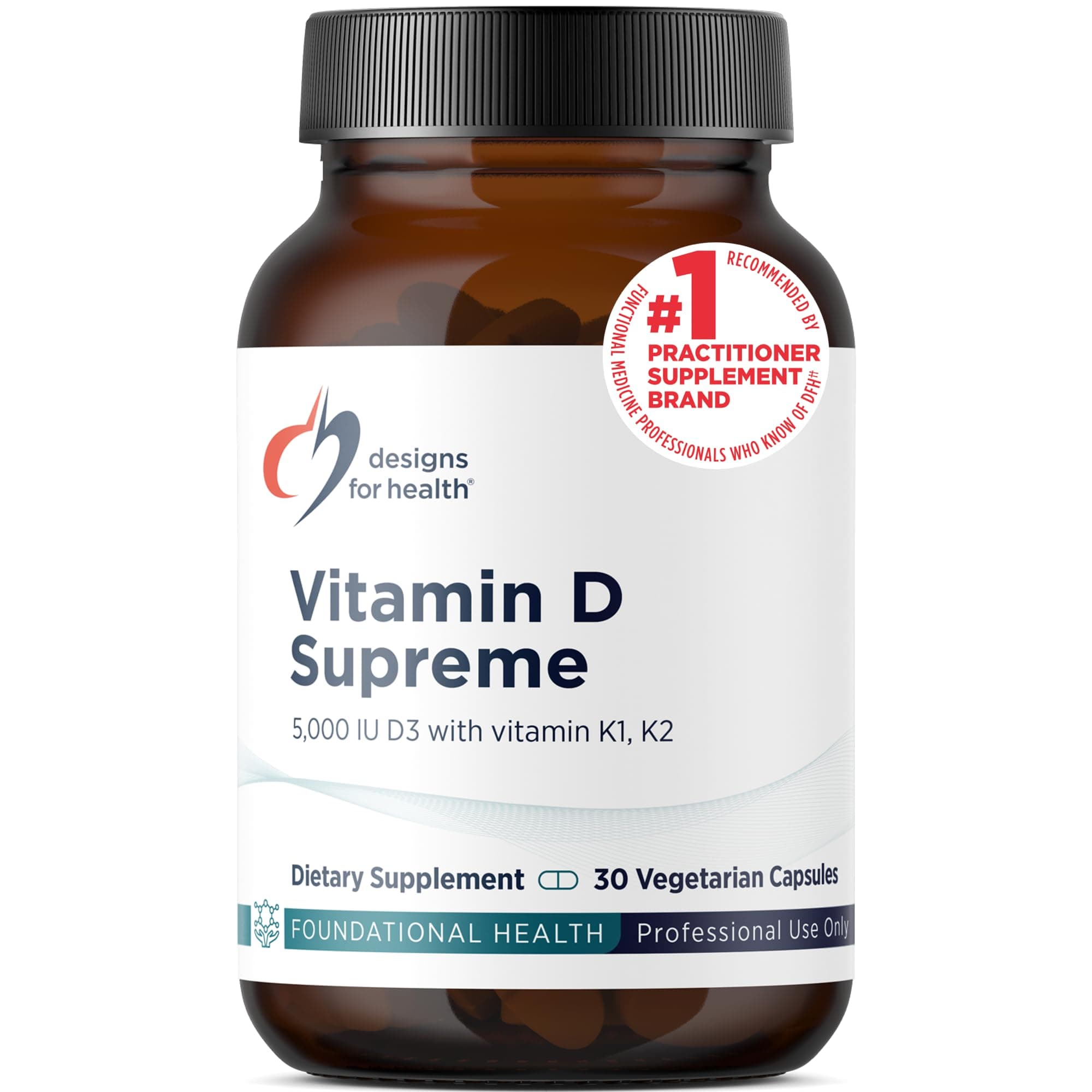 Designs for Health Vitamin D Supreme - Vitamin D 5000 IU with 2000mcg Vitamin K as MK4 for Bone Health, Heart Health, Mood & Immune Support - Vitamin D3 Enhanced with GG Supplement (30 Capsules)