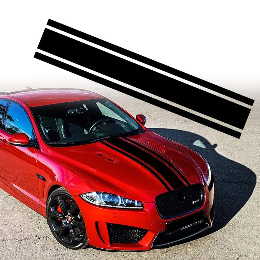 49"x 8.7" Car Hood Sticker Auto Racing Stripes Body Side Decal Hood Stripe Decal Vinyl Modified Decoration Accessories for Vehicles (A Black)