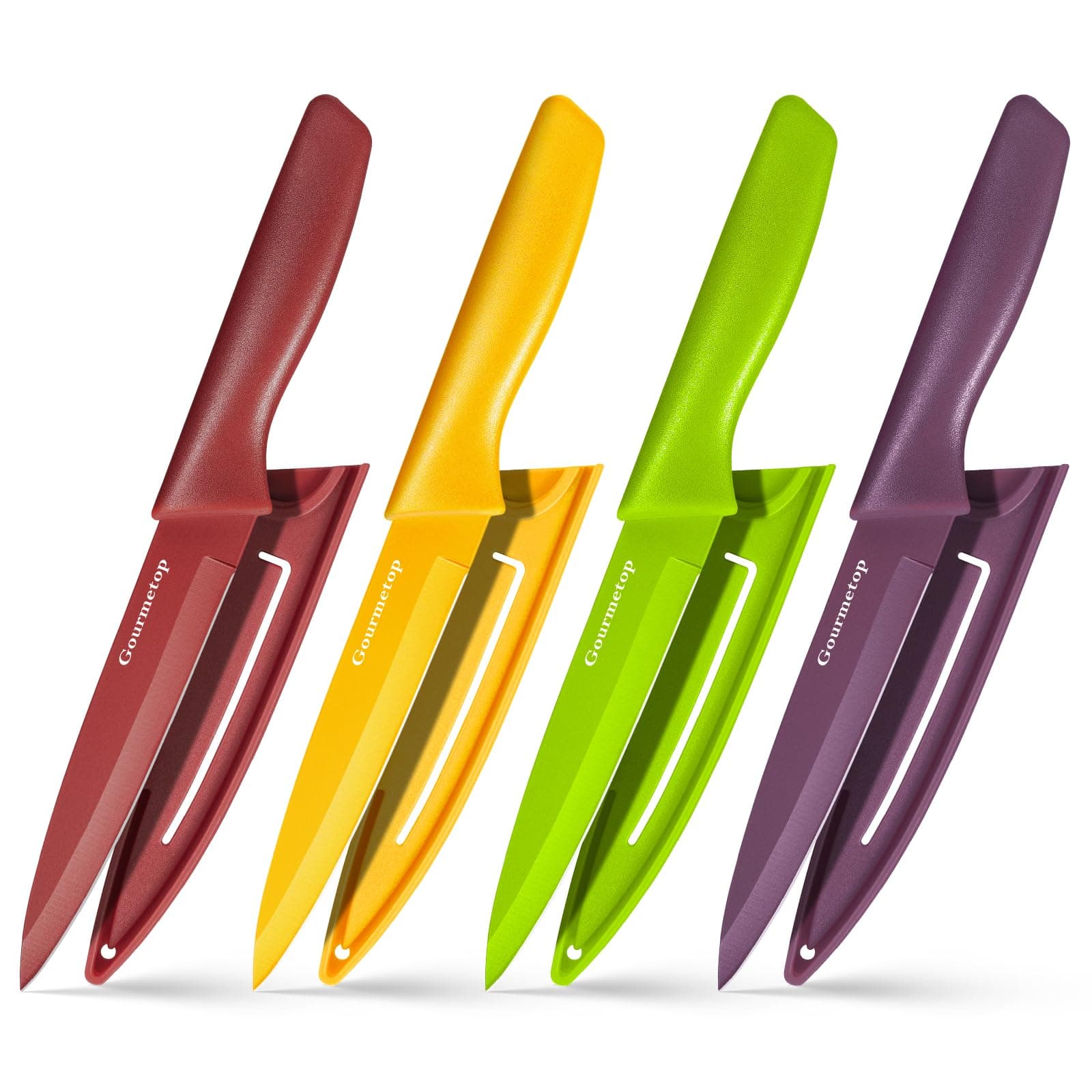 Paring Knife with Cover, Paring Knives Set of 4, 3.8" Paring Knife Set of Premium Stainless Steel, Small Kitchen Knife Set for Fruit and Vegetable, Ergonomic Knife Handles for Versatility